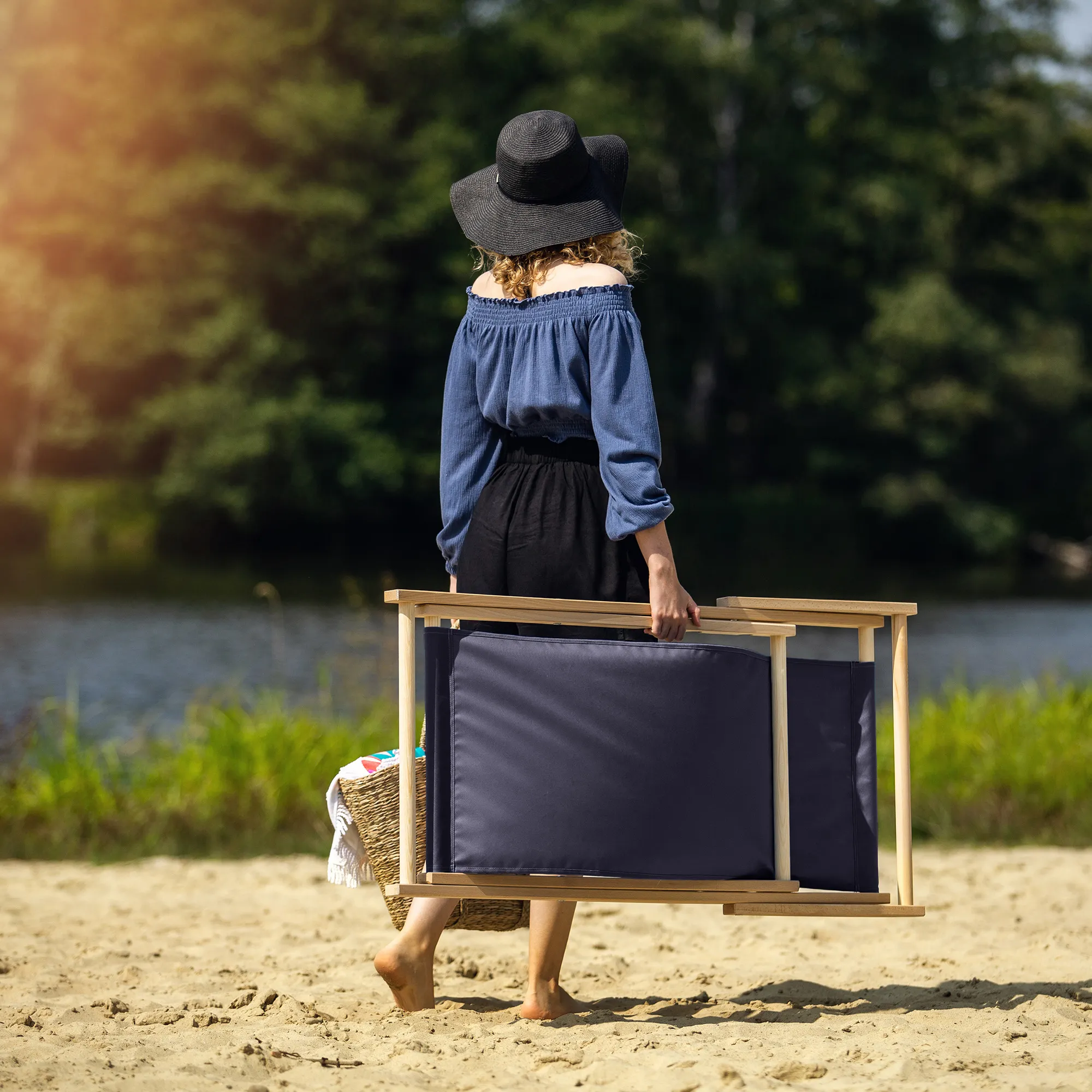 „Tulon“ medinis sulankstomas krėslas, 80 x 63 cm, tamsiai mėlynas, 2 vnt.