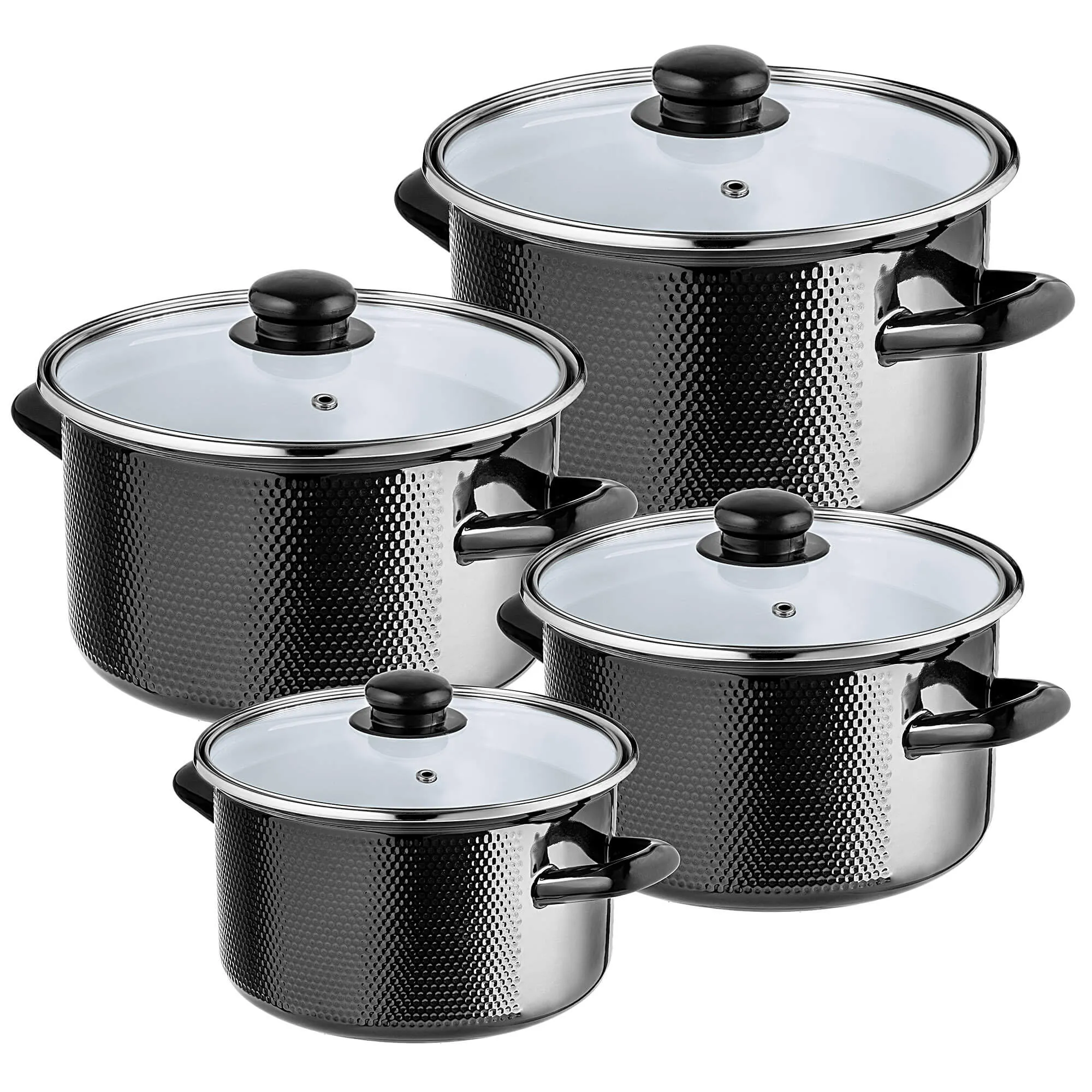 Pruno emaliuotų puodų rinkinys 2L, 3L, 4L, 5L juodas