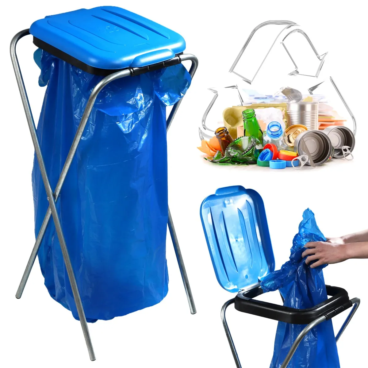 Bakel vienkartinių atliekų rūšiavimo maišų stovas, mėlynas