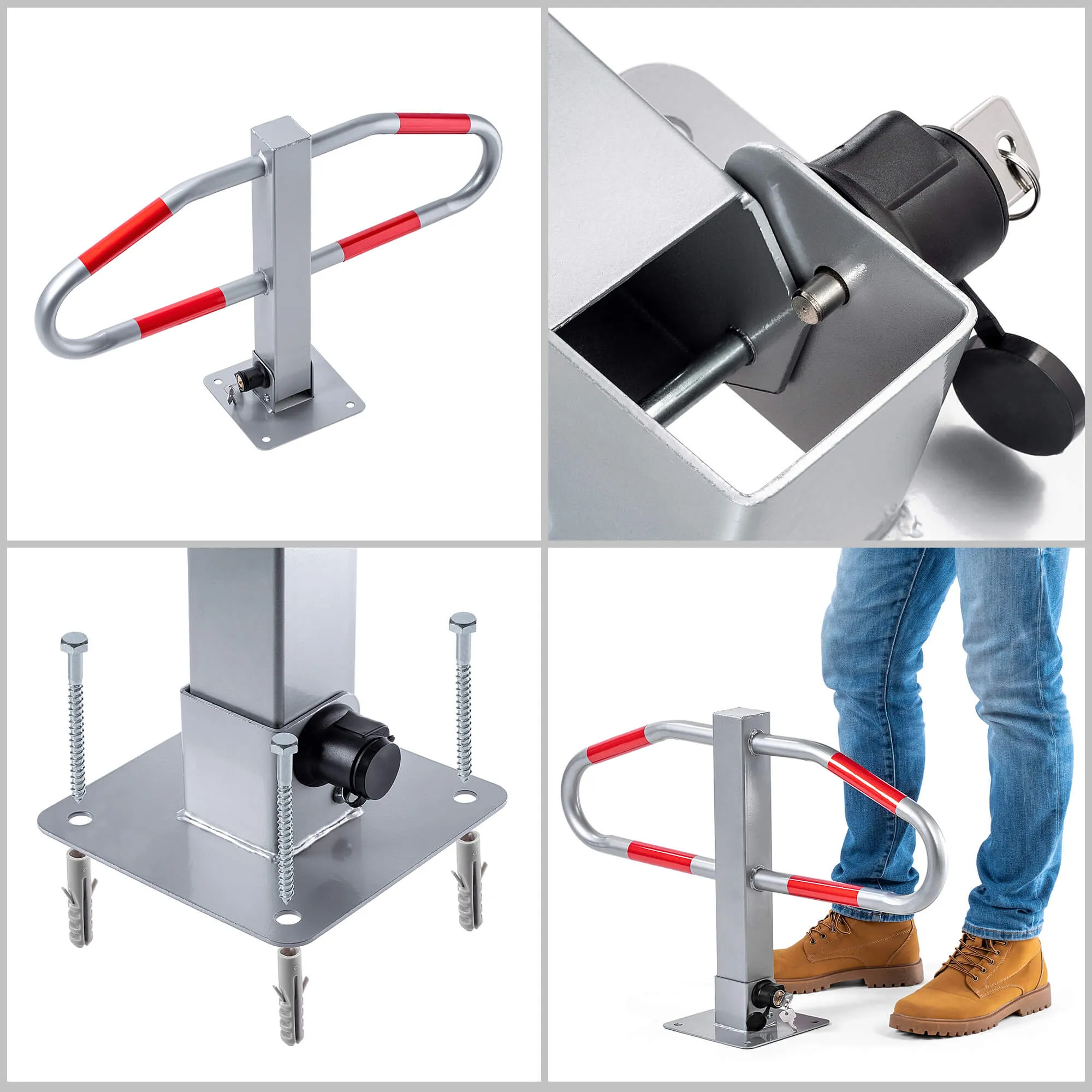 Jarnac sulankstomas parkavimo barjeras 74 x 46,5 cm pilkai raudonas