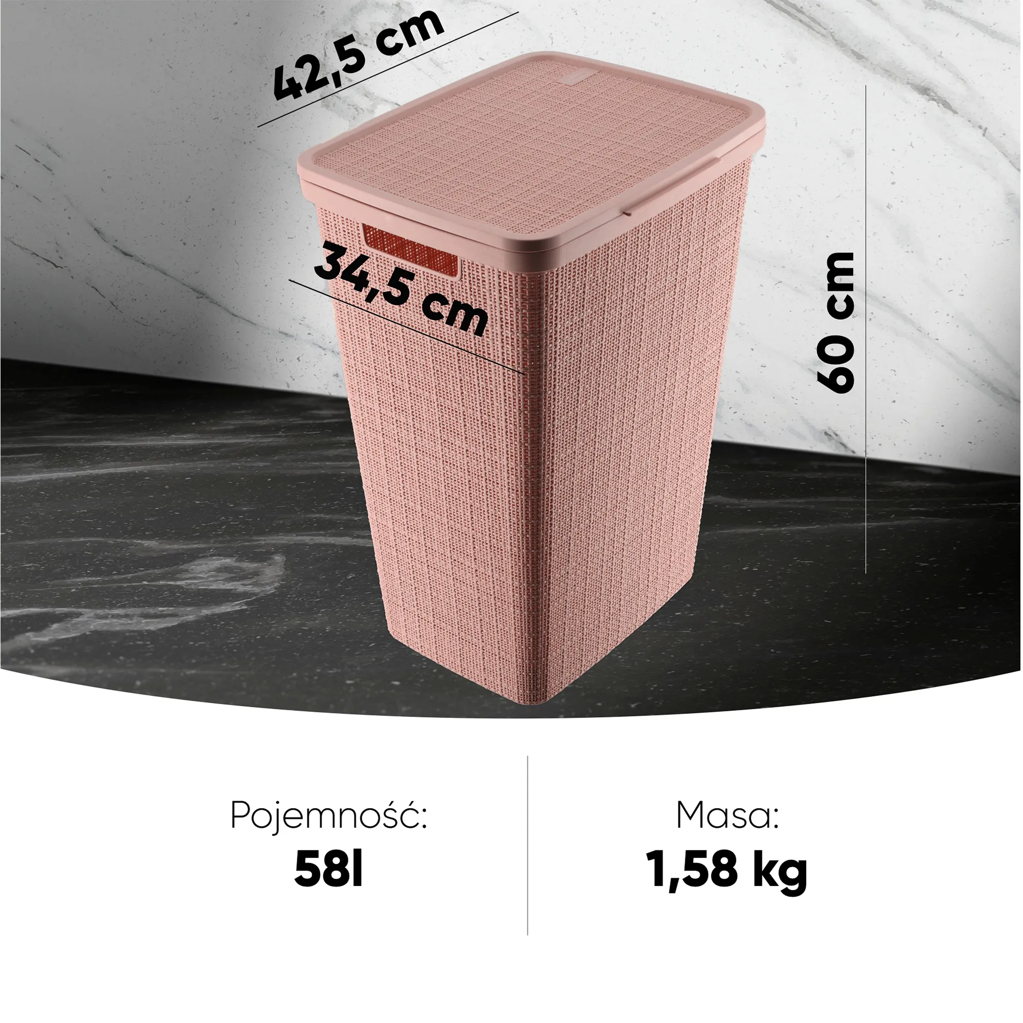 Curver džiuto skalbinių krepšys, 58 l, rausvos spalvos