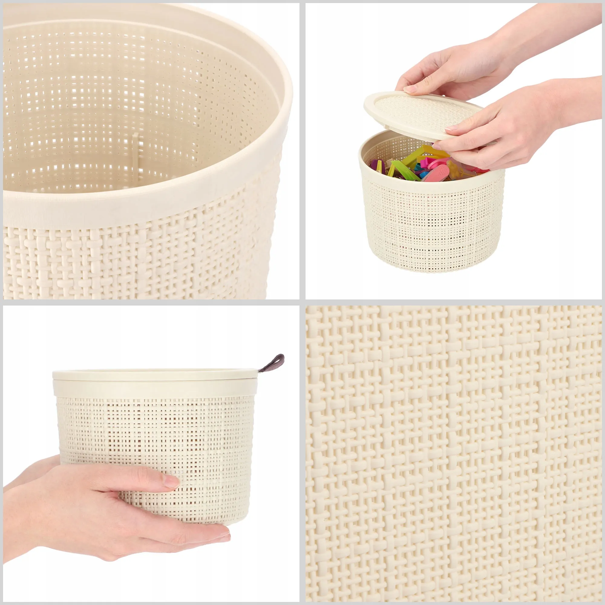 2 l „Curver“ džiuto apvalus krepšelis smulkiems daiktams, kreminės spalvos