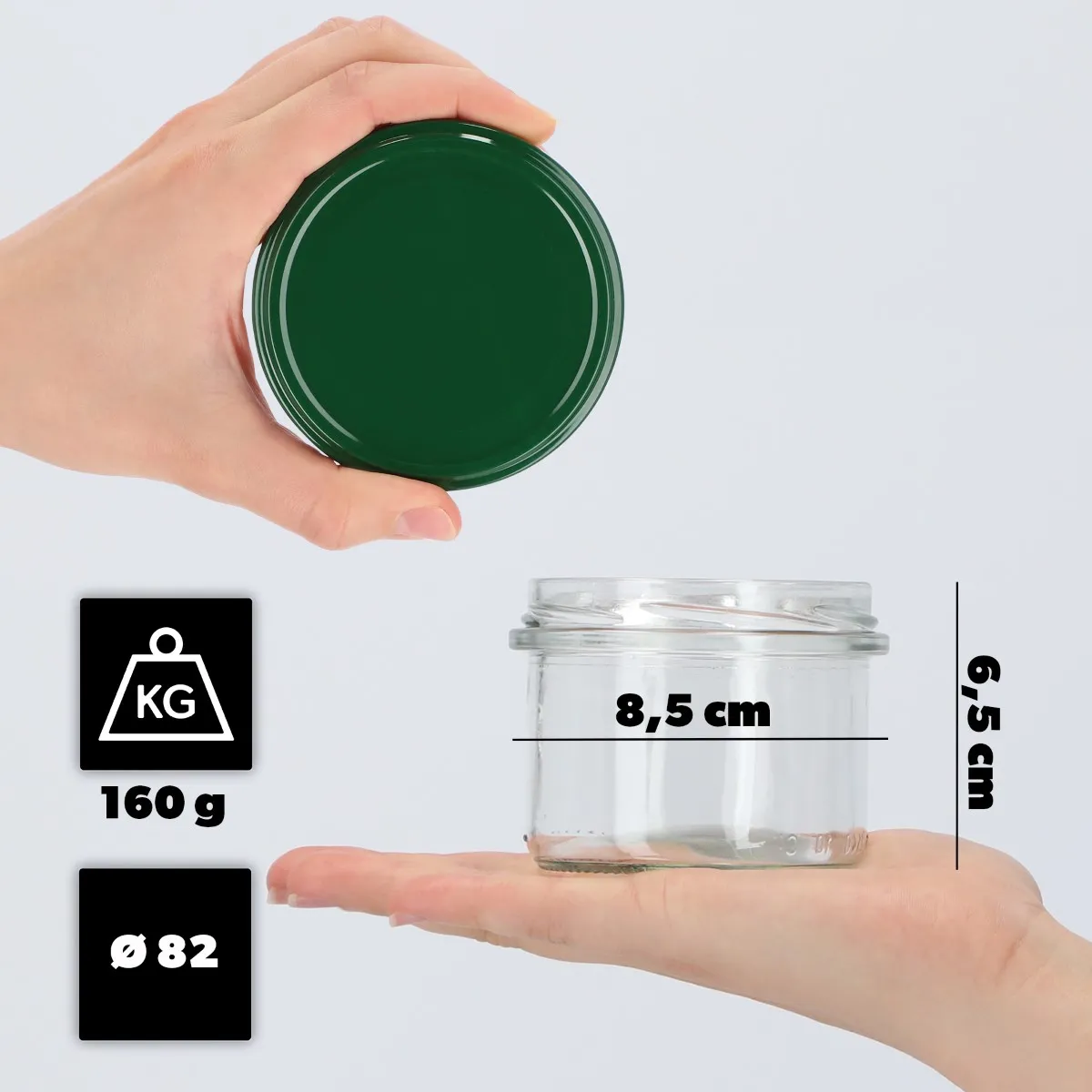 Tartu konservavimo stiklainiai 235 ml 50 vnt. 82 mm + žali dangteliai