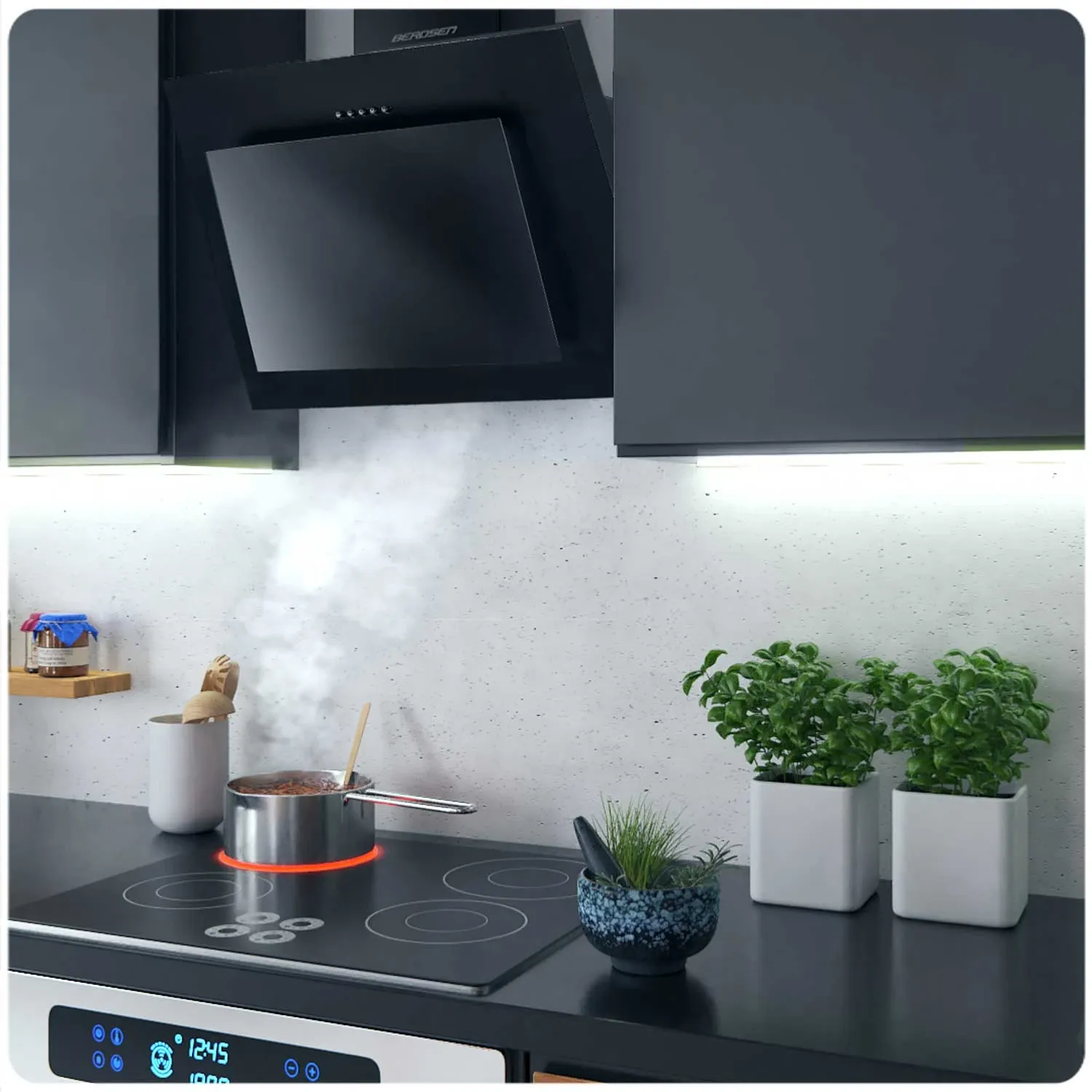 Berdsen BT-215 60 cm kamino formos viryklės gartraukis, juodas - nuotrauka 1