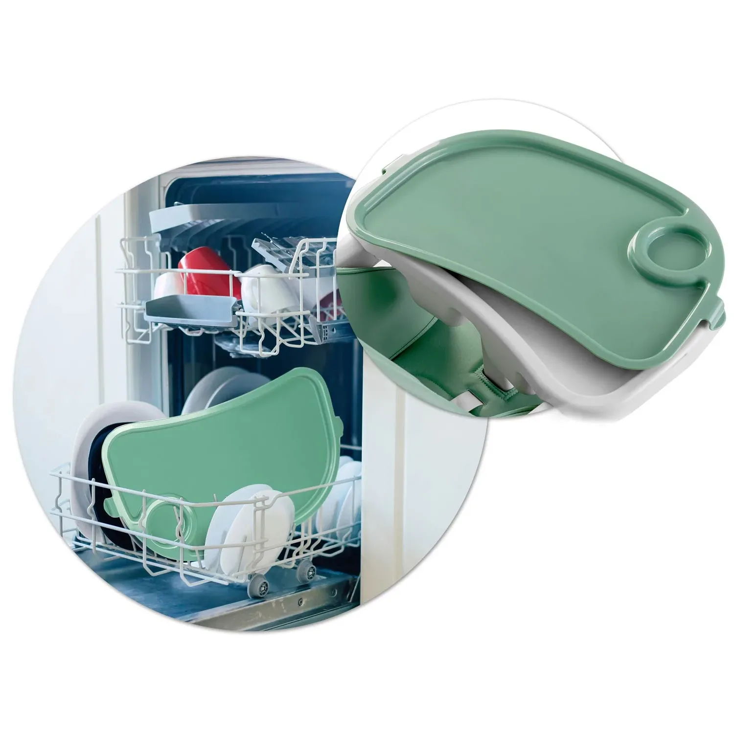 Maitinimo kėdutė su staliuku, „Belo“ šokinėjimo kėdutė, žalia + apsauginis lankelis - nuotrauka 1