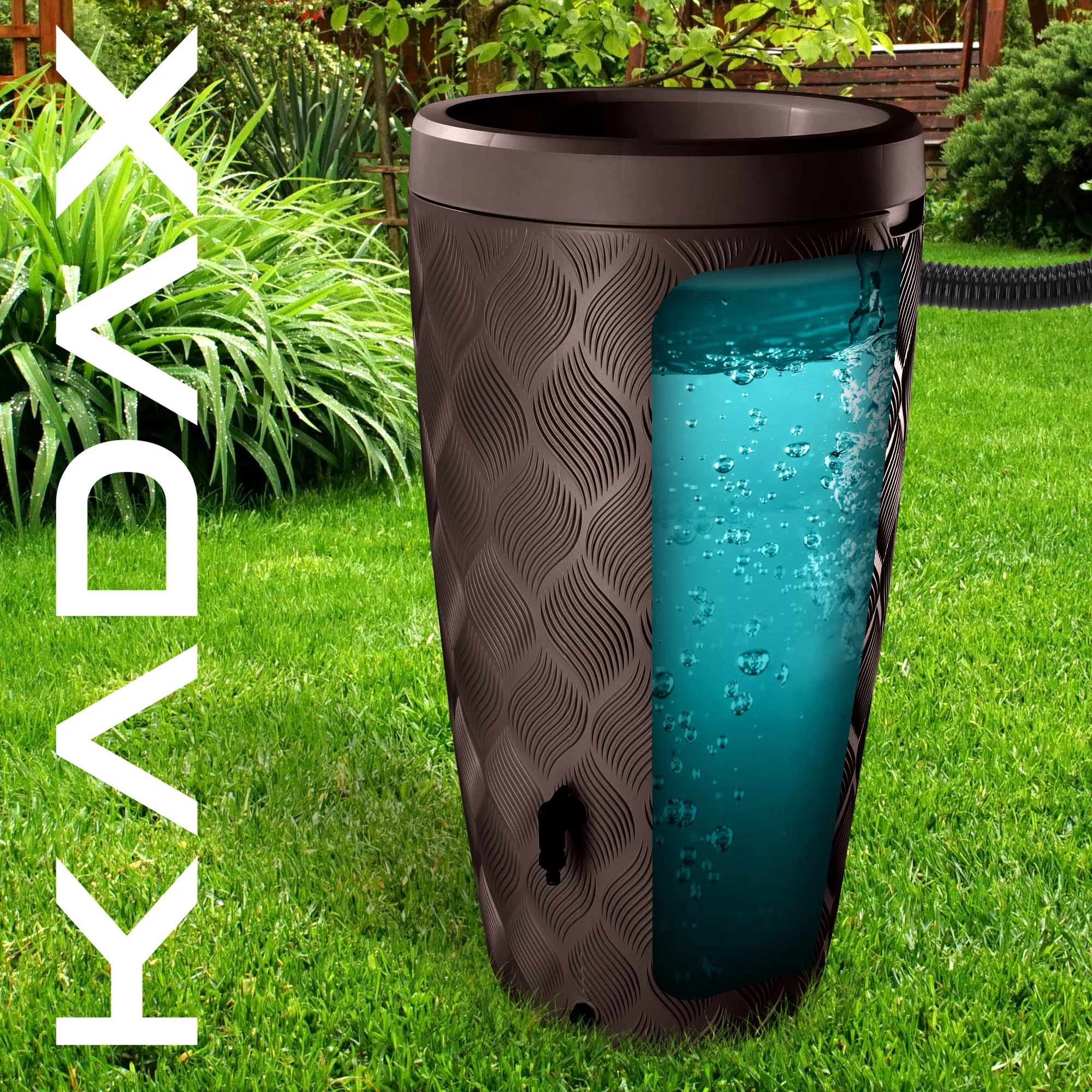 „Reveret“ 240 l lietaus vandens bakas su prijungimo komplektu, rudos bangos