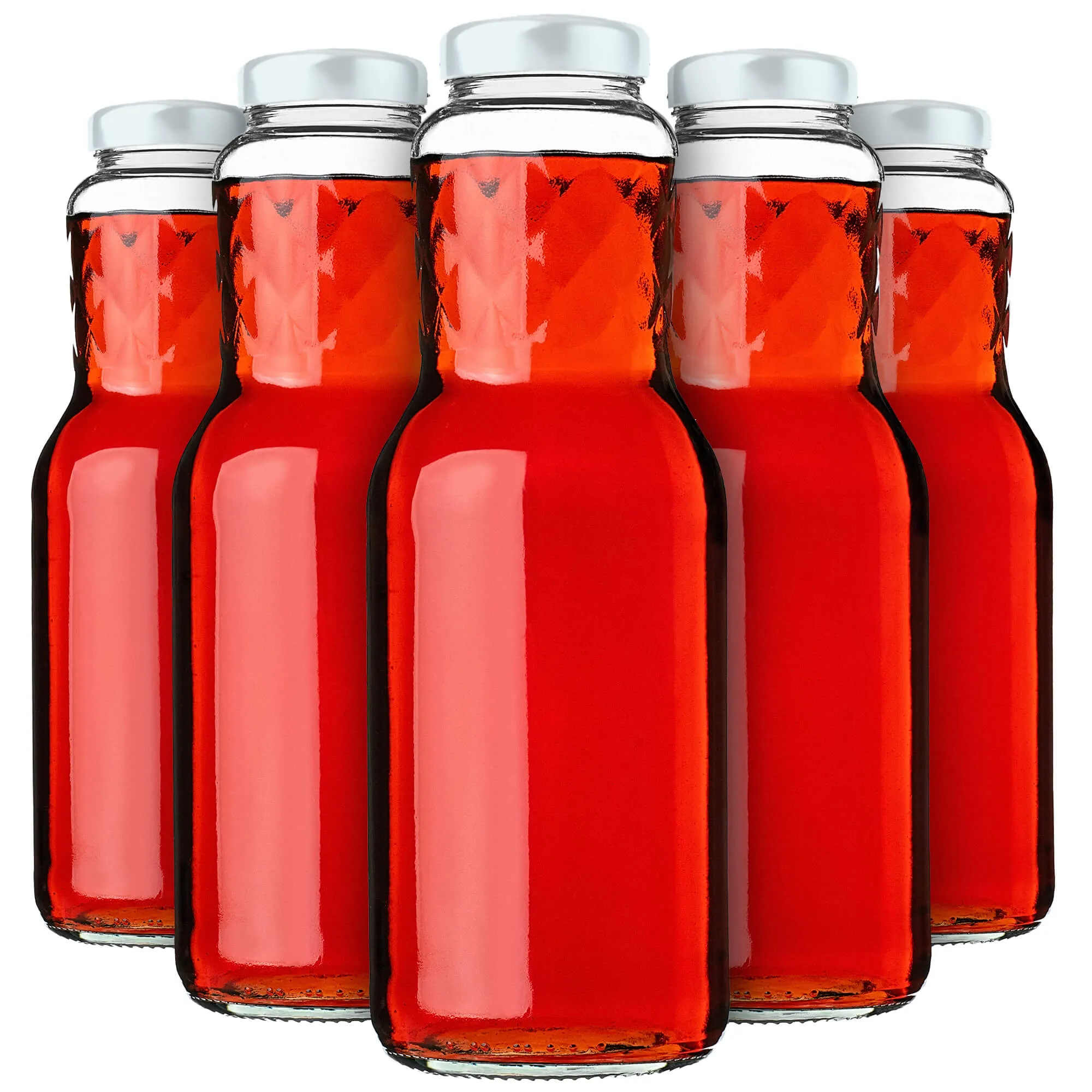 Stikliniai buteliai sultims Sorga 1L + dangteliai FI53 balti 5 vnt.