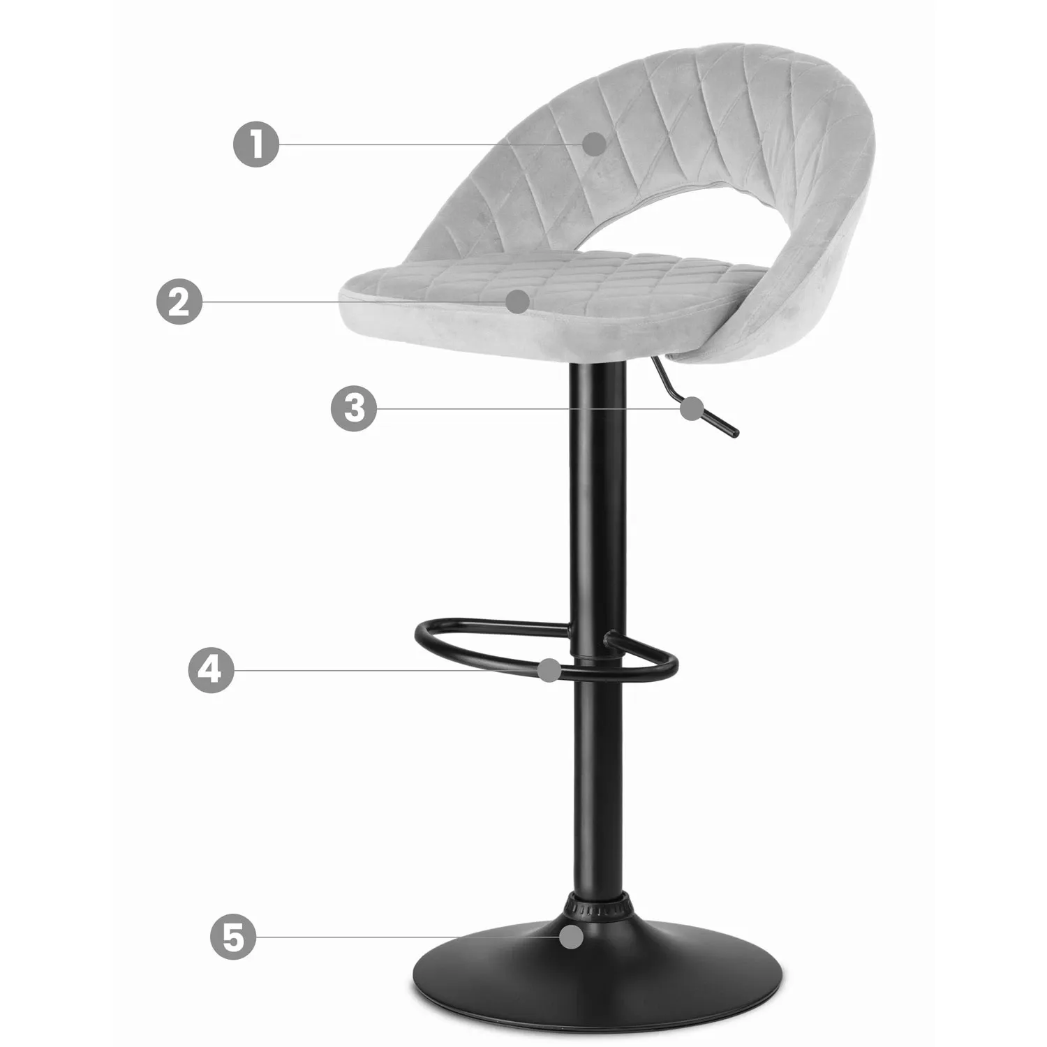 Meva baro kėdė su atlošu, pilka - nuotrauka 1