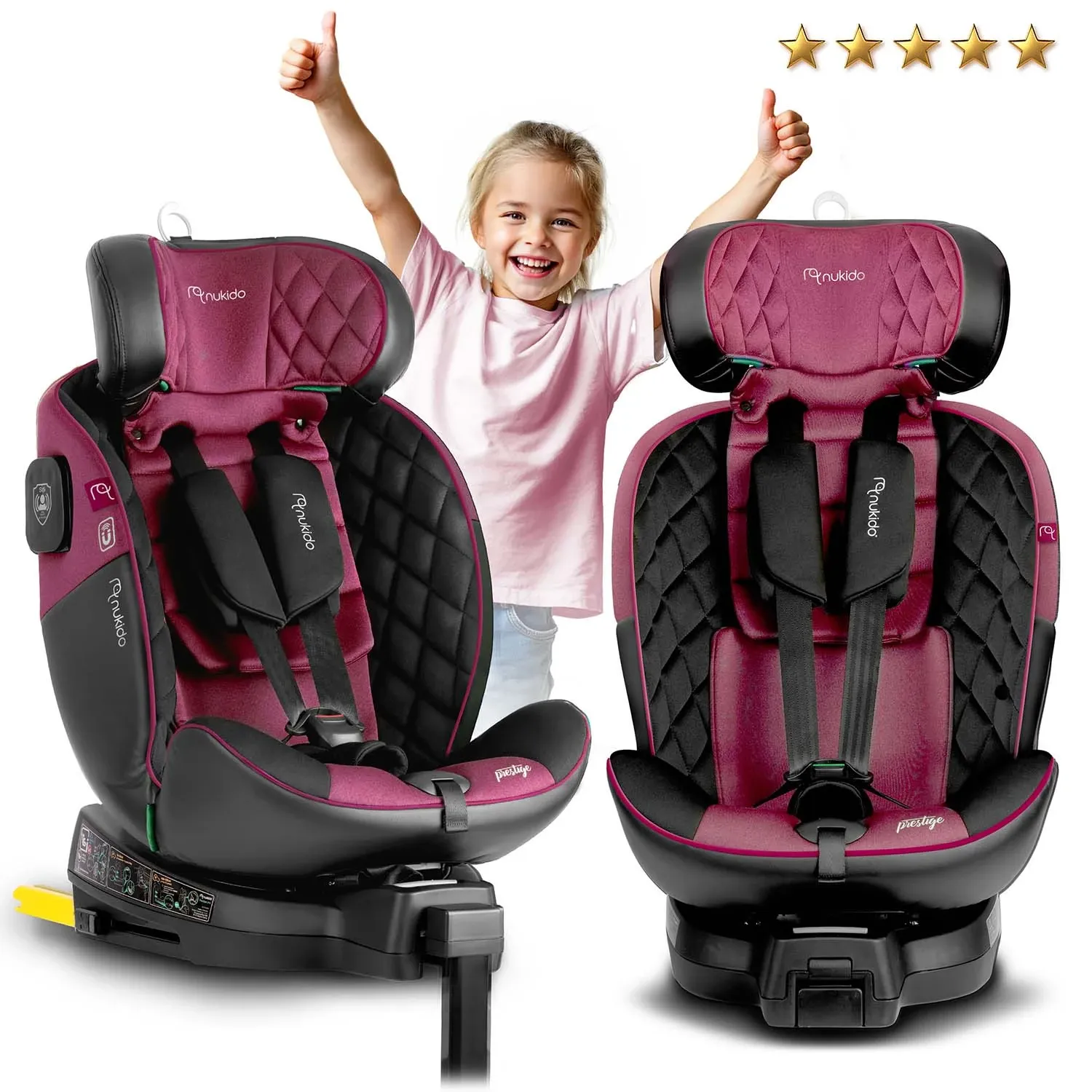 „Nukido Prestige Line“ juodos ir rožinės spalvos automobilinė kėdutė, 0-36 kg, ISOFIX - nuotrauka 1
