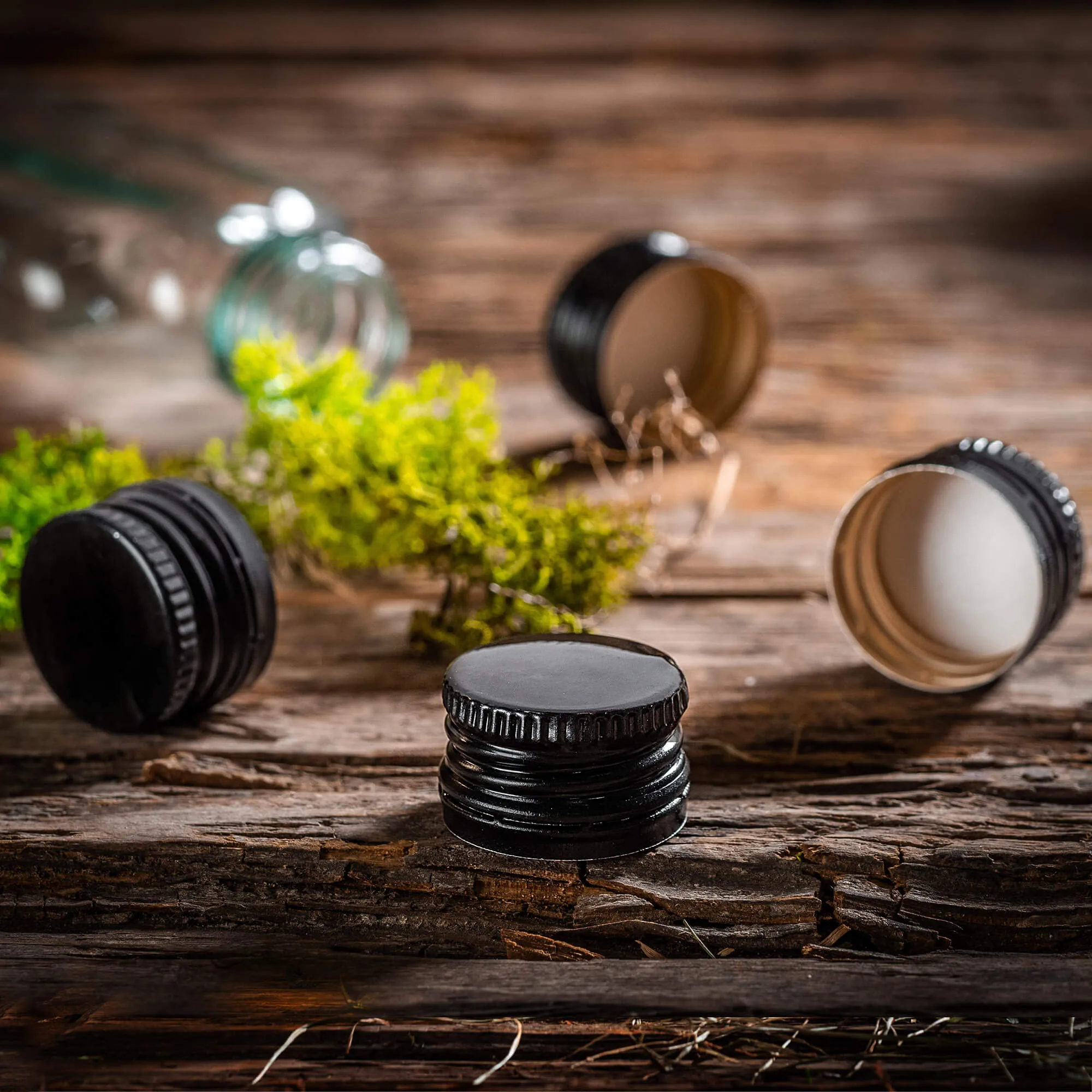 Annot aliumininiai butelių kamšteliai, 28 mm skersmens, juodi, 10 vnt.