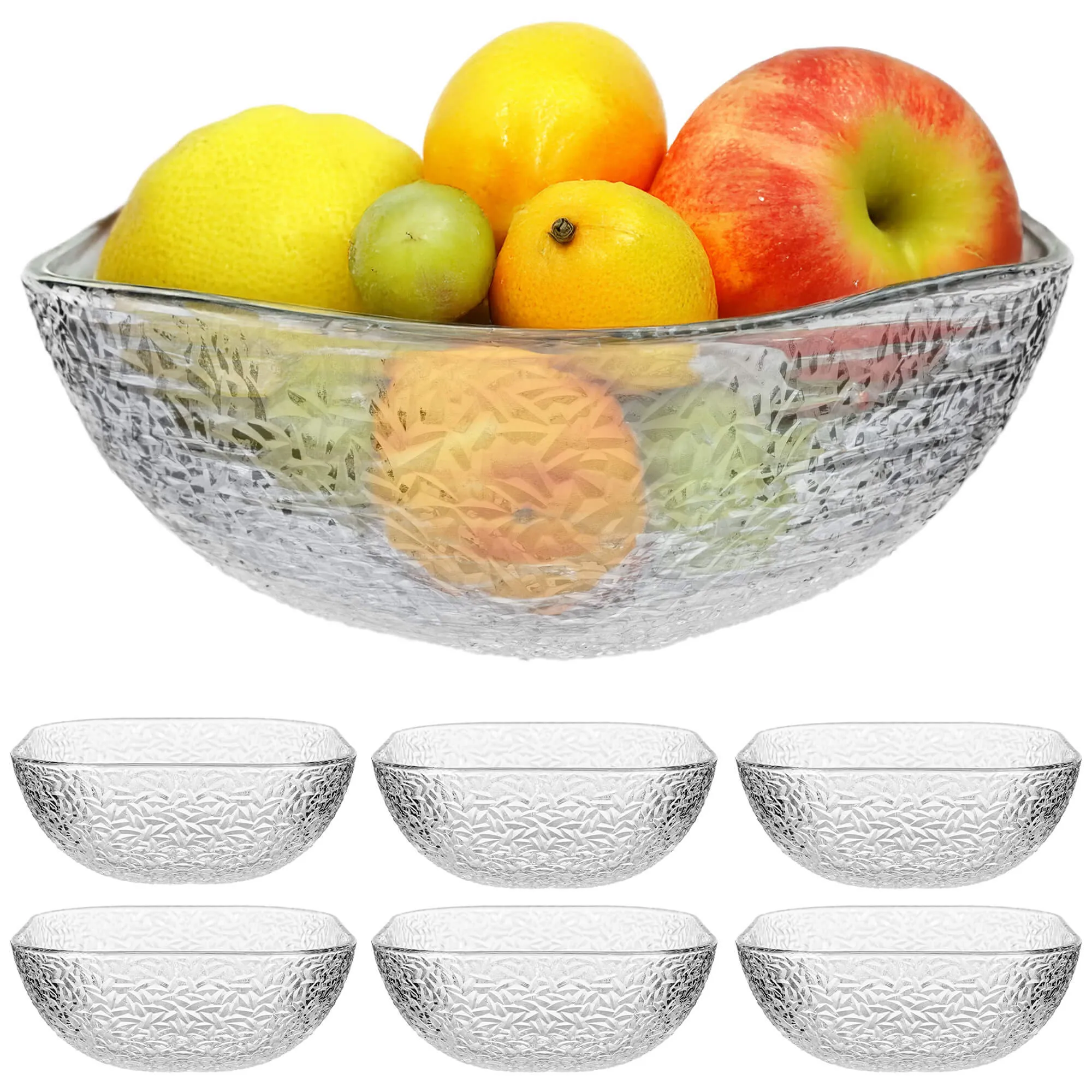 Venosa stikliniai salotų dubenėliai, 20 cm, su ledo raštu, 6 vnt.