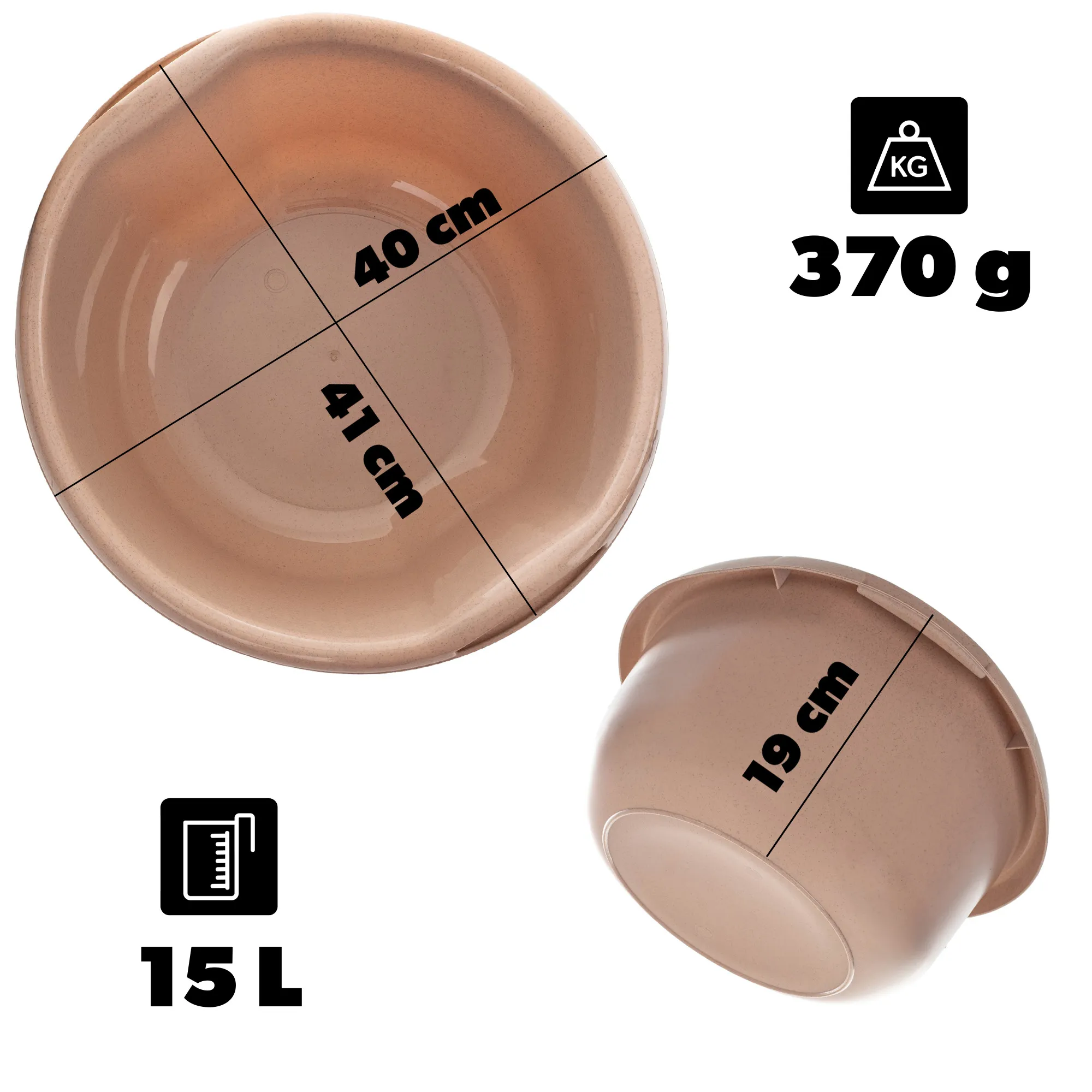 Treix 15 l smėlio spalvos plastikinis praustuvas su rankenomis