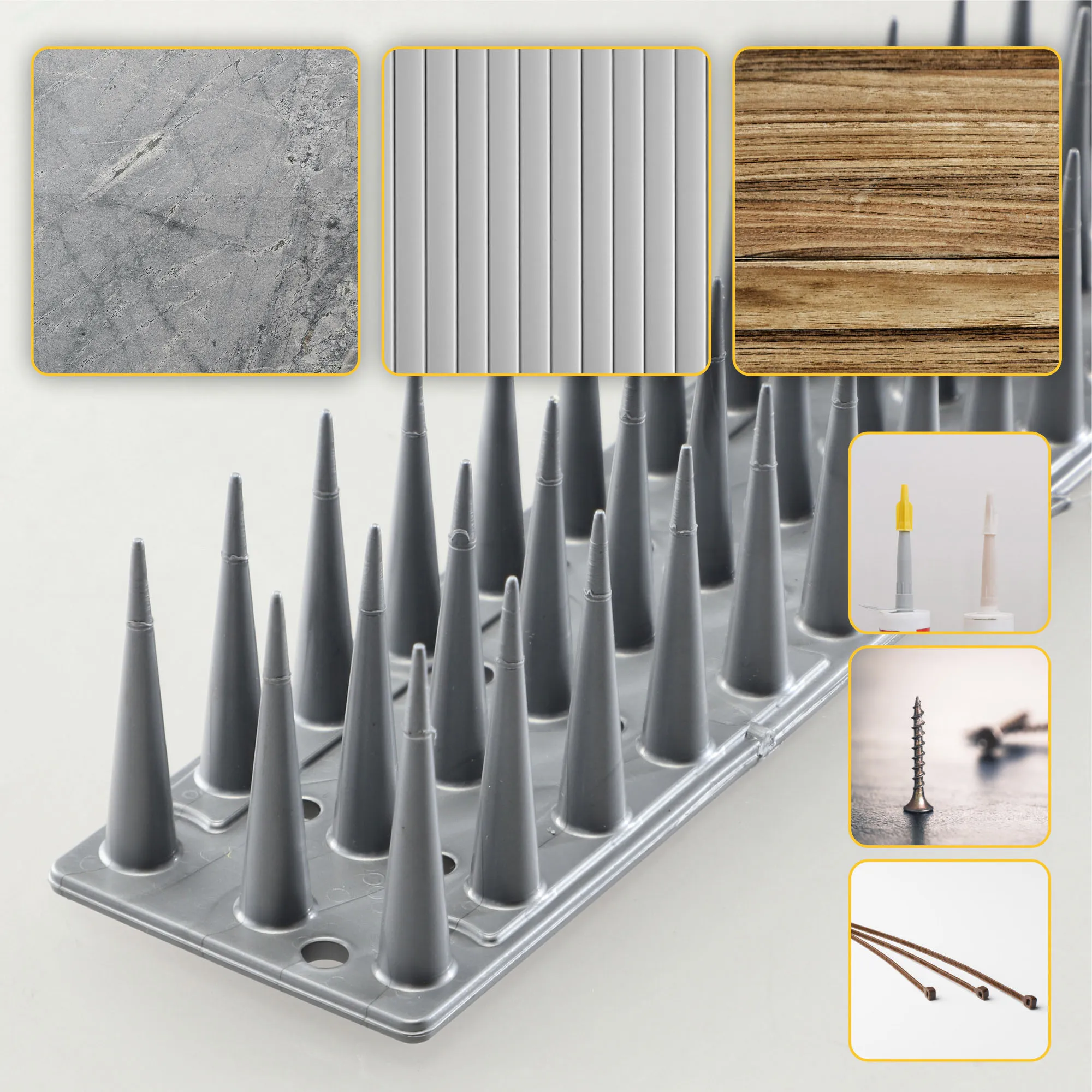 Plastikiniai paukščių spygliai 6 vnt., sidabriniai + varnas