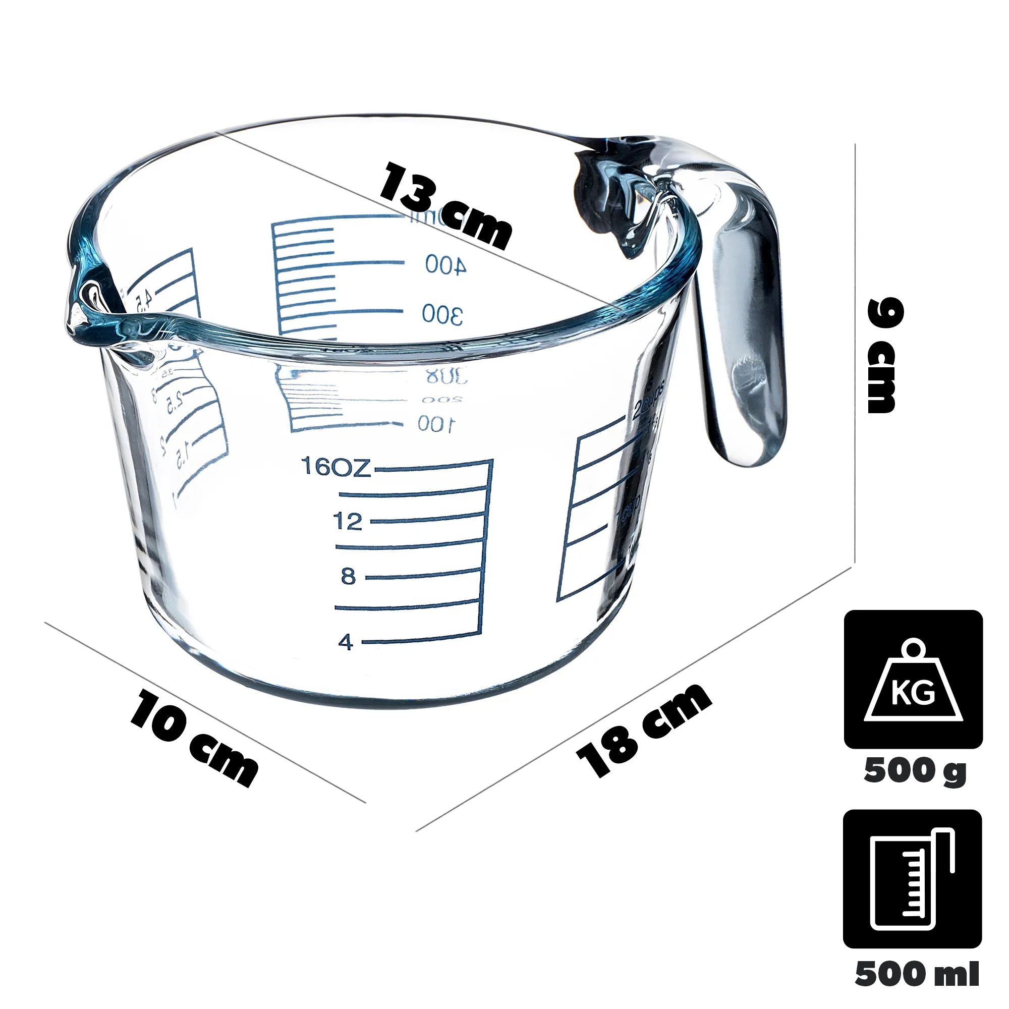 Autol 500 ml stiklinis matavimo puodelis su gradacija
