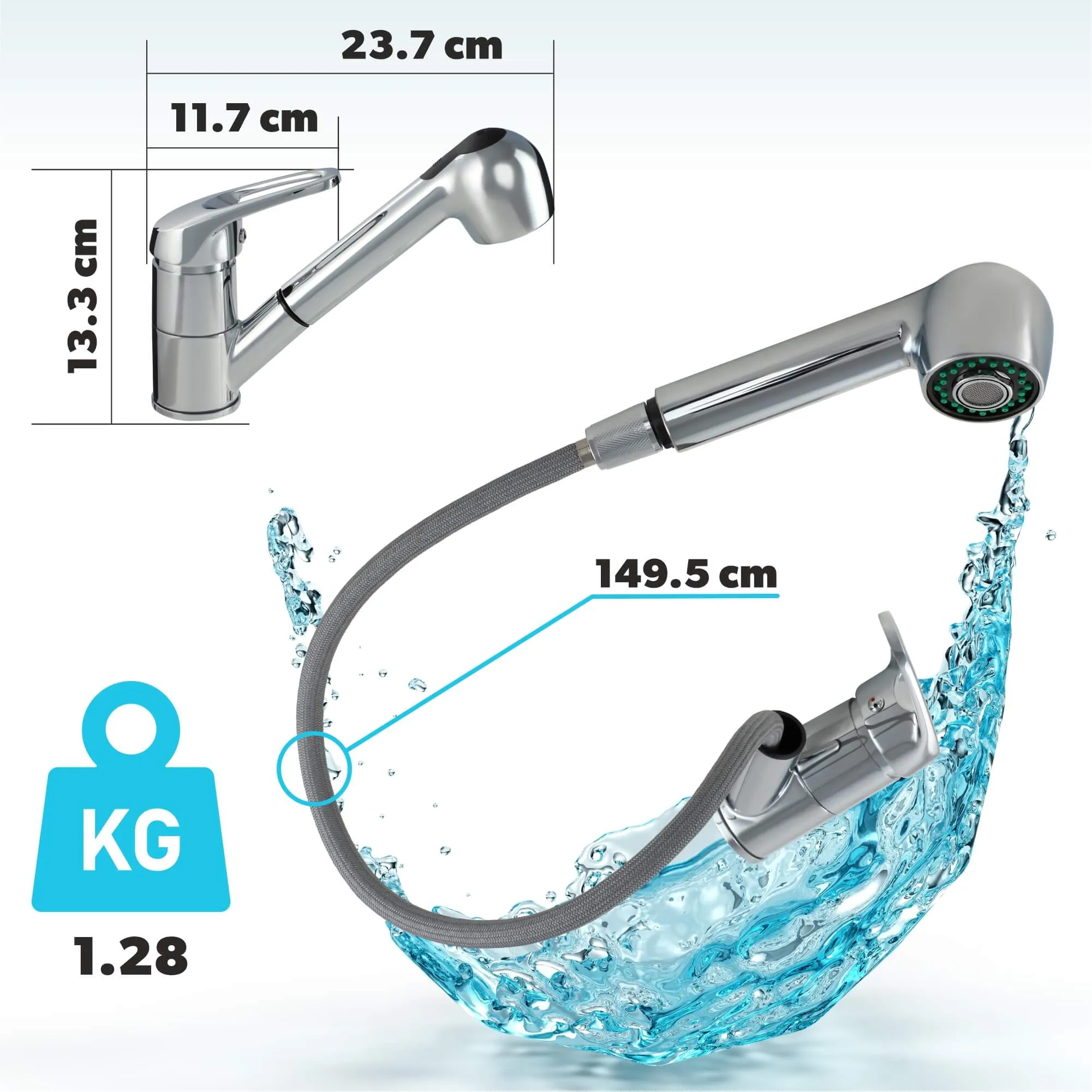 Gospo Atut laisvai pastatomas virtuvės maišytuvas su įvadu, chromuotas