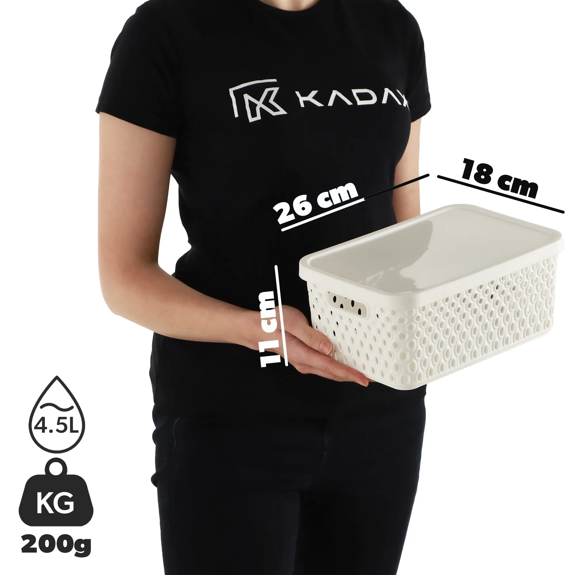 Pau daiktadėžių rinkinys su dangčiu, 4,5 l + 12 l + 18 l, baltas