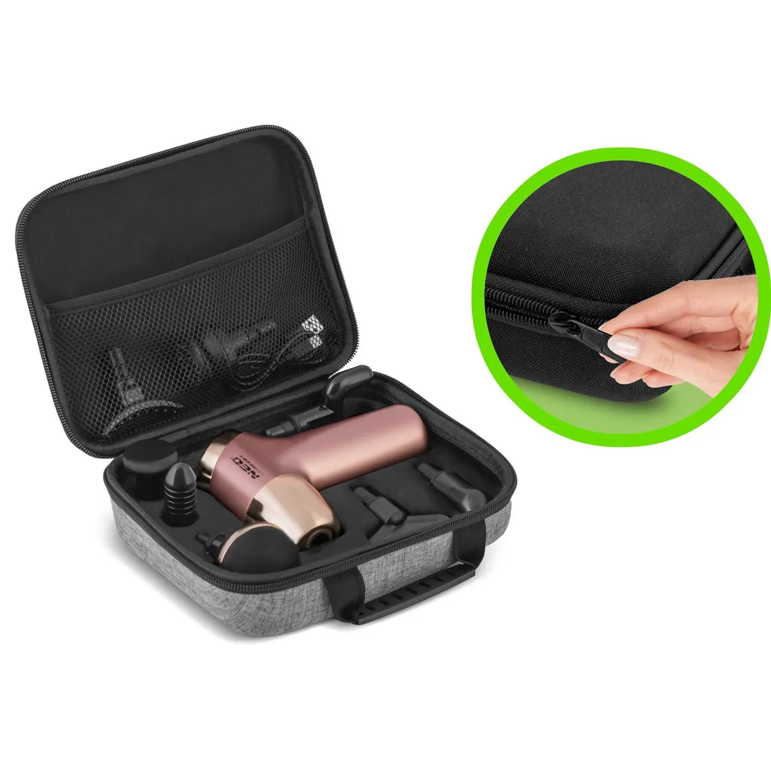 Kūno masažo pistoletas 8 antgaliai NS-500 Neo-sport rožinis - nuotrauka 1