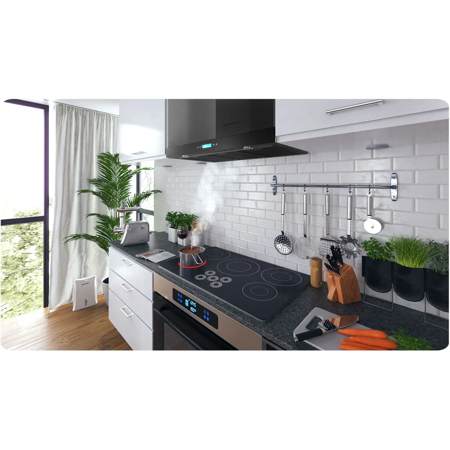 Berdsen BE-90S juodas 90 cm virtuvės gartraukis - nuotrauka 1