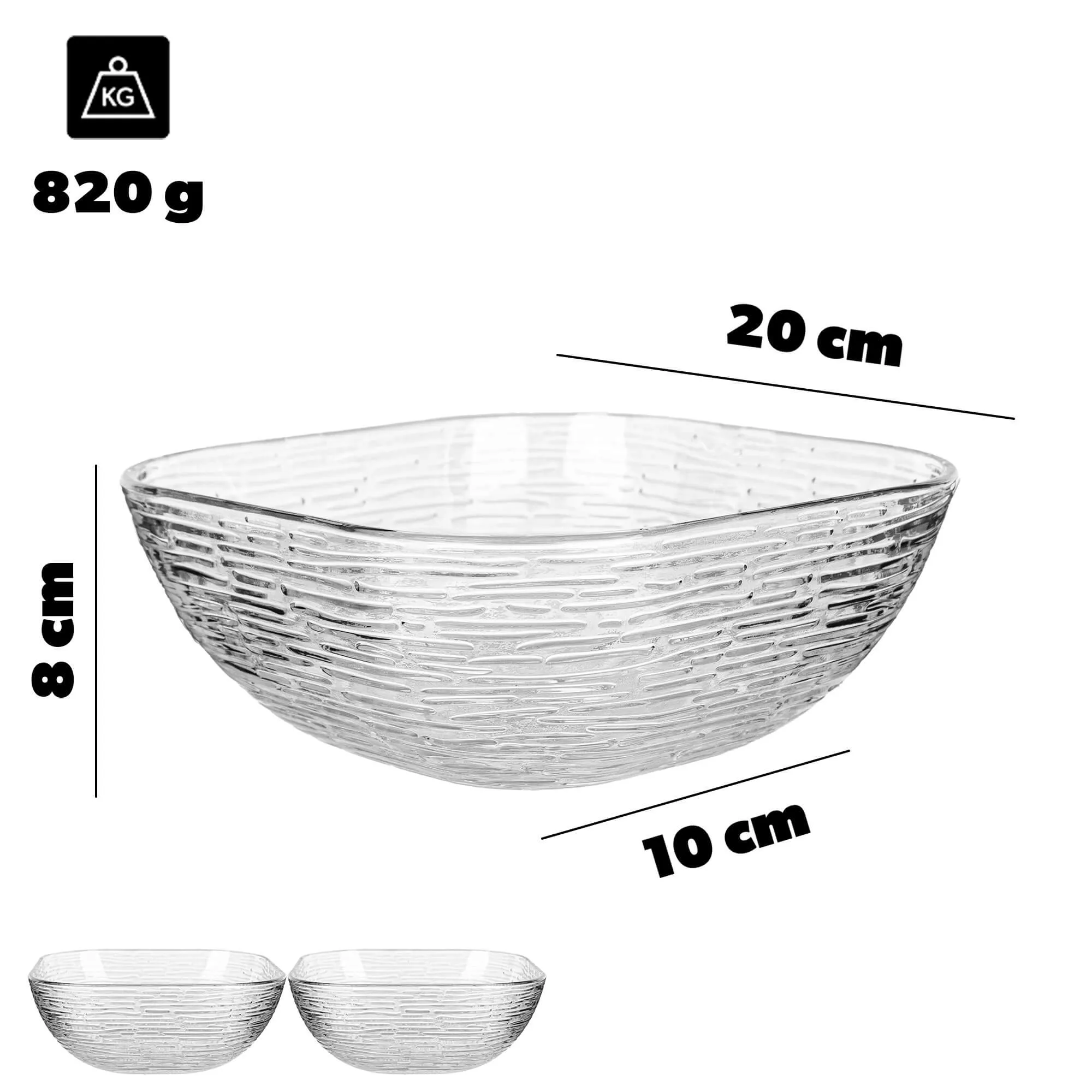 Venosa stikliniai salotų dubenėliai, 20 cm, žievės rašto, 3 vnt.