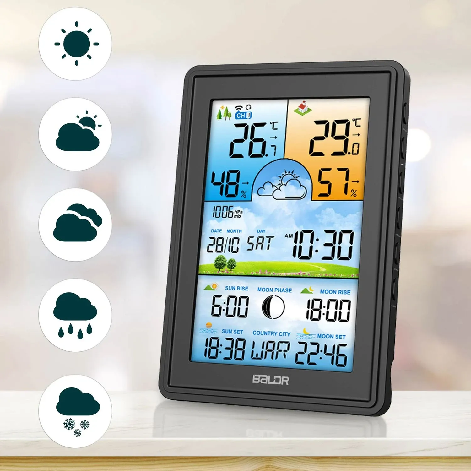 Meteorologinė stotelė su ekranu BD-906, juoda - nuotrauka 1