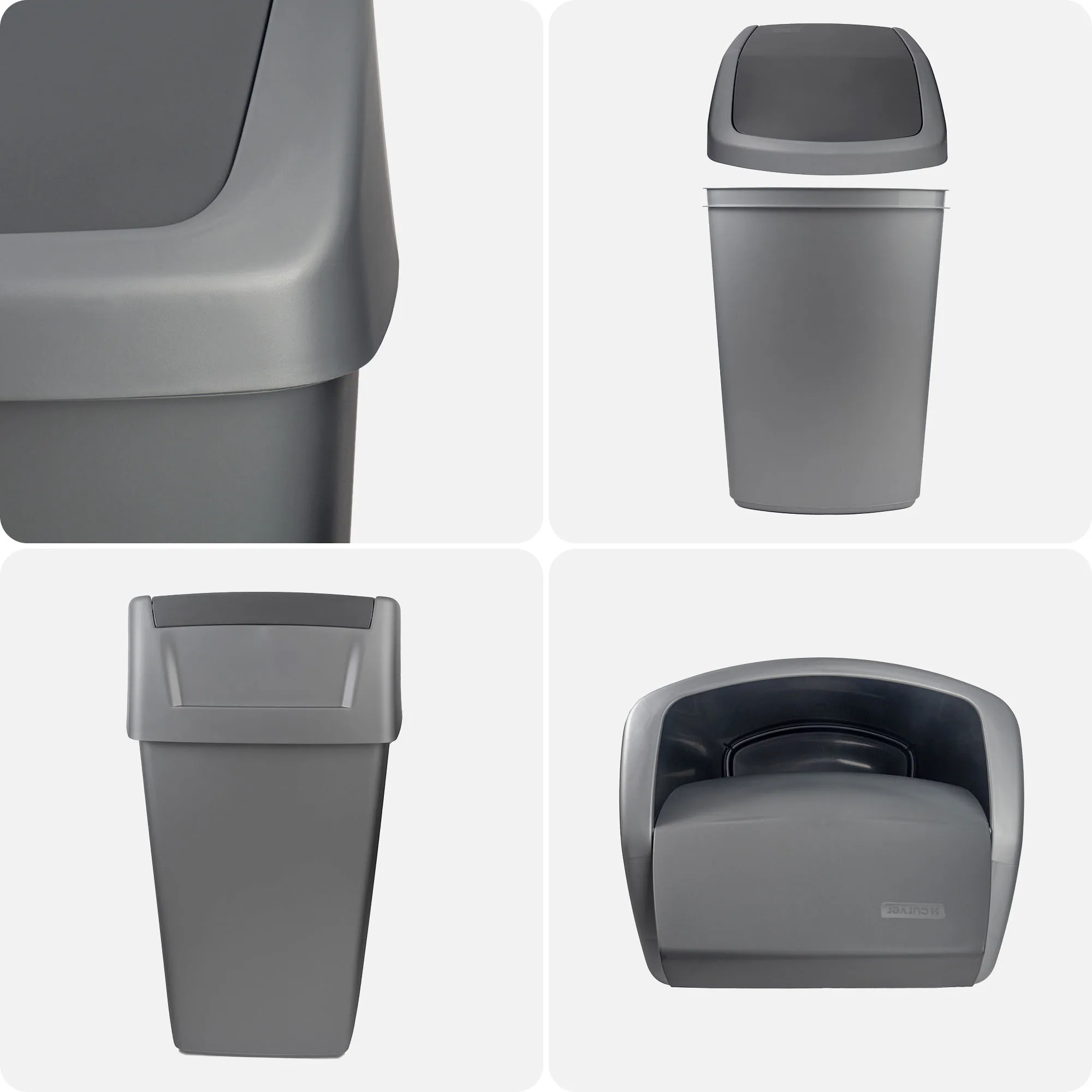 Curver šiukšliadėžė su atlenkiamu dangčiu, tamsiai pilka, 50 l