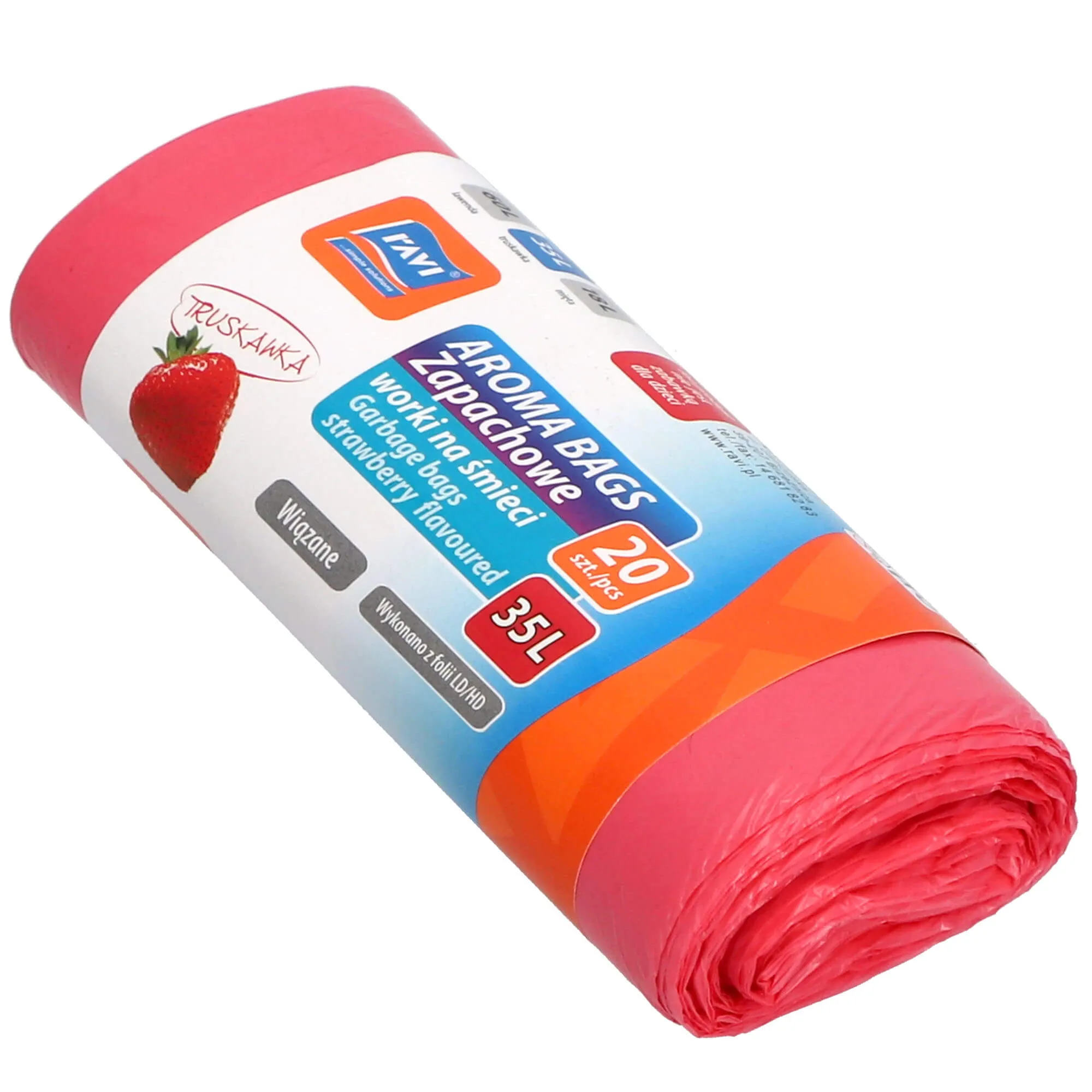 Braškių skonio šiukšlių maišai „Ravi Aroma Bags“, 35 l, 20 vnt.