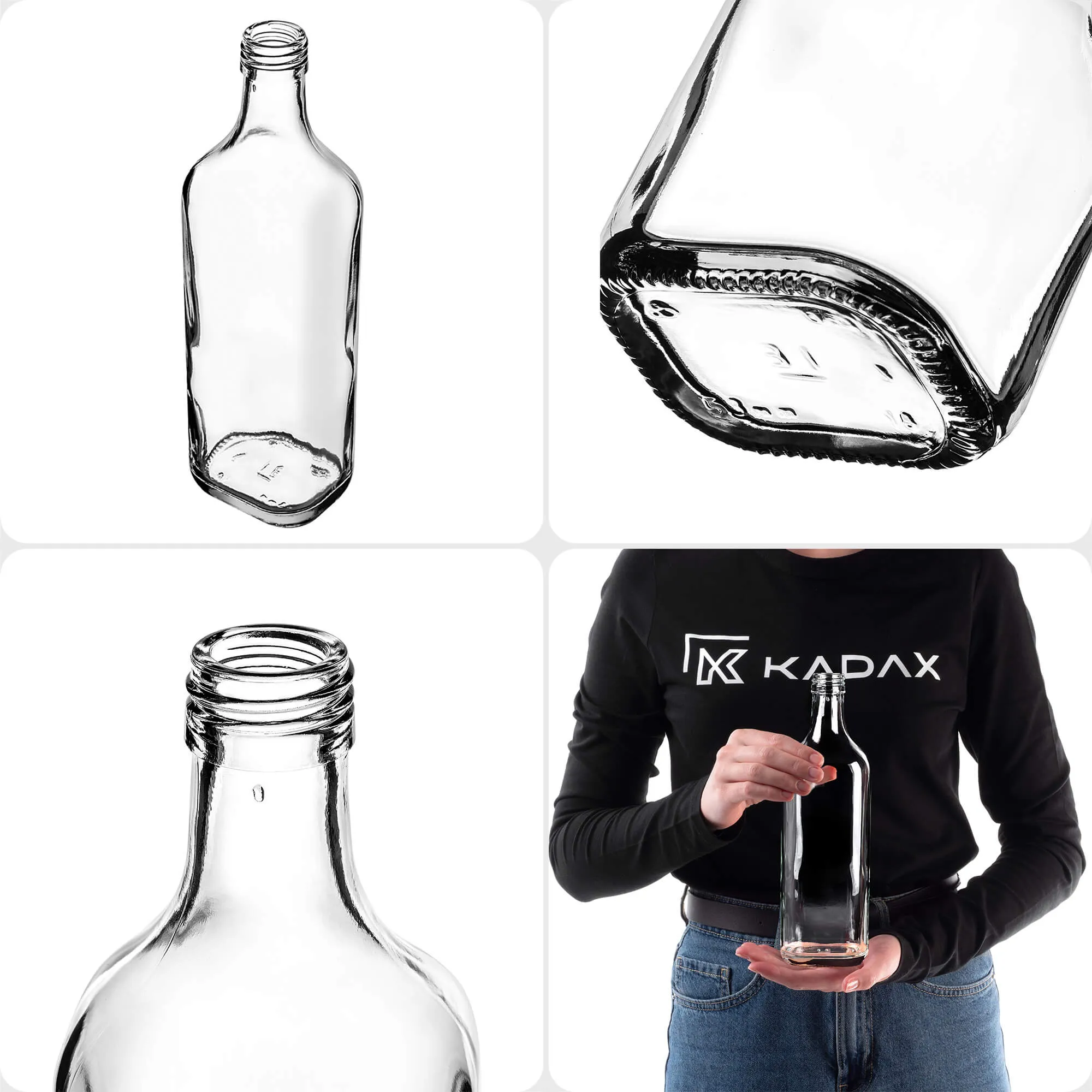 Vigna stikliniai viskio buteliai 500 ml su juodu dangteliu, 10 vnt.