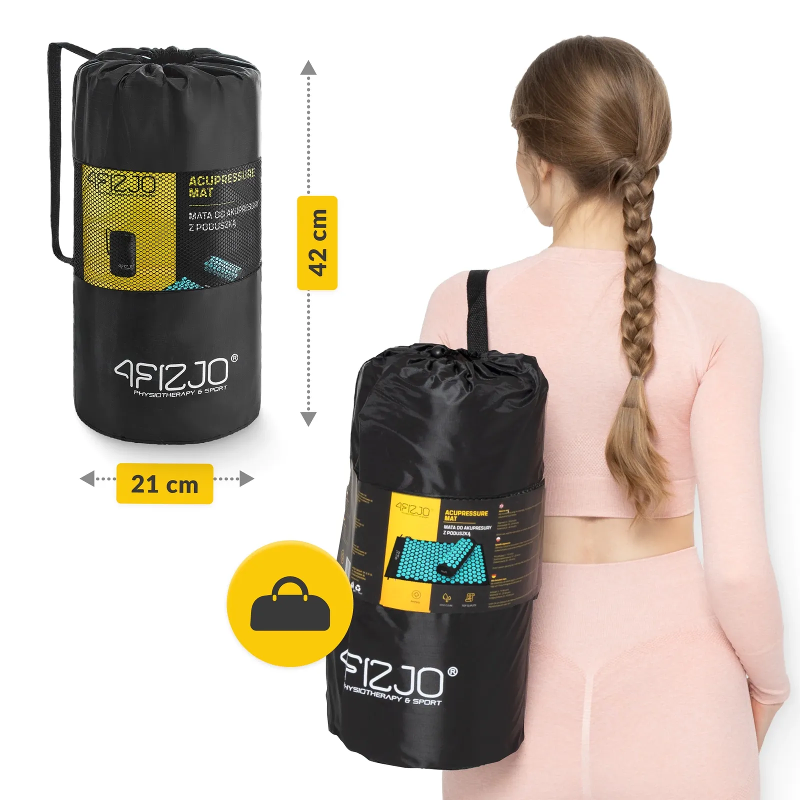 Klasikinis mėlynas akupresūros kilimėlis su pagalvėle