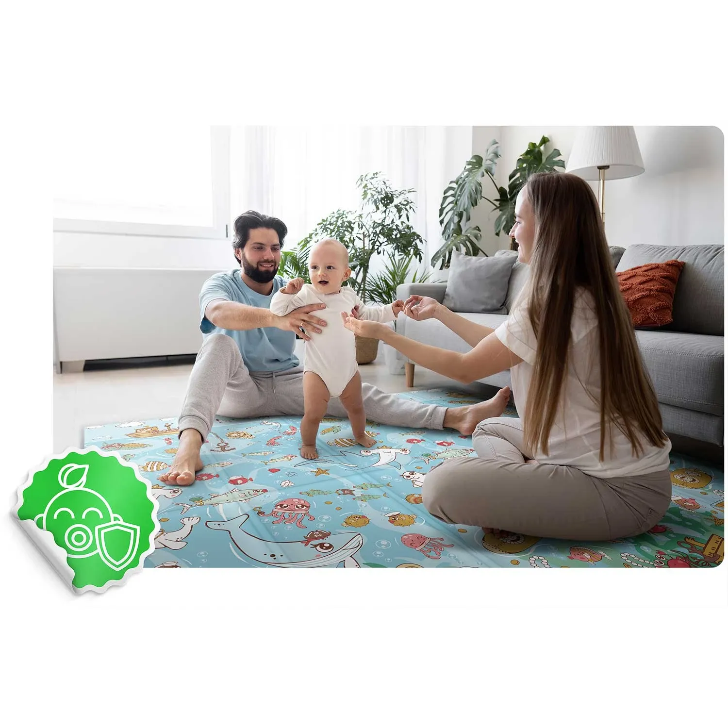 Sulankstomas edukacinis putplasčio kilimėlis 200 x 180 x 1 cm Nukido NK-340 vandenyno-žemės spalvos - nuotrauka 1