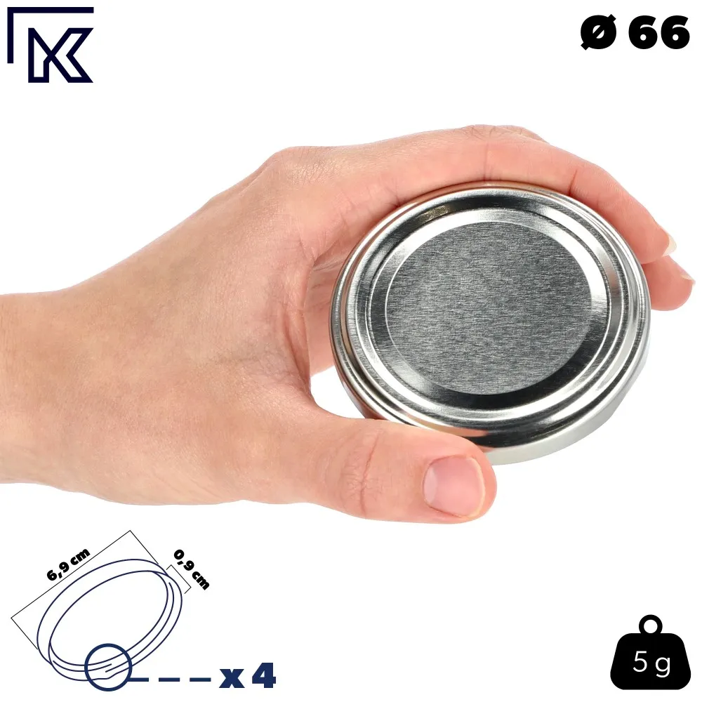 Metaliniai dangteliai „Valsta“ stiklainiams, 10 vnt., 66 mm skersmens, sidabriniai