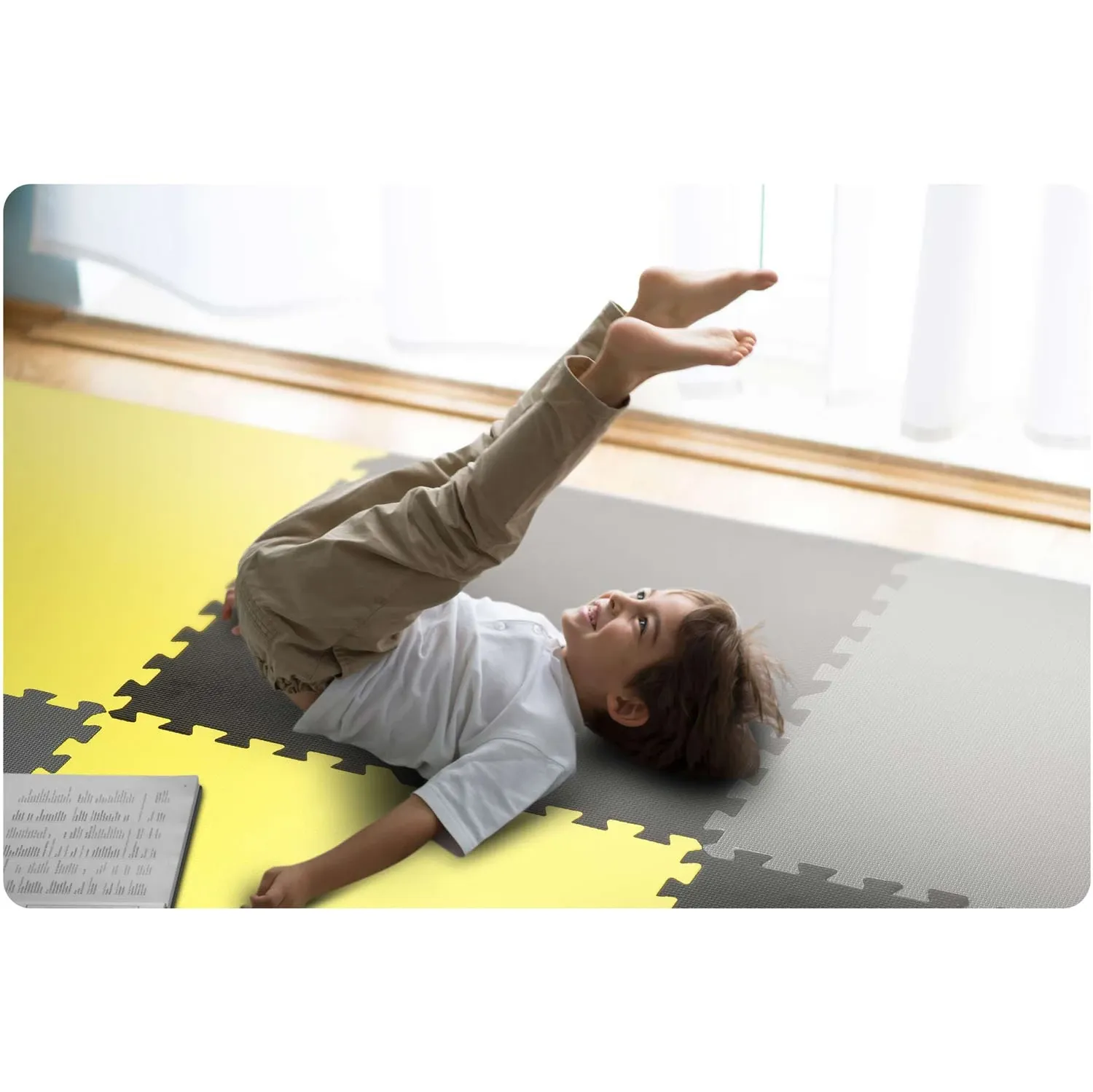 Putplasčio dėlionės kilimėlis 180x180cm 9 vnt. pilkai geltonas - nuotrauka 1