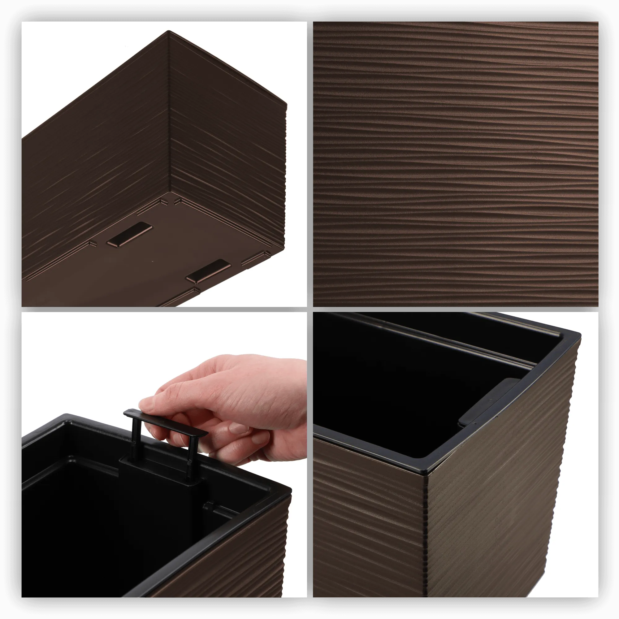 Balkoninis gėlių vazonas su Treviso įdėklu 56 x 19 cm + 2 rankenos