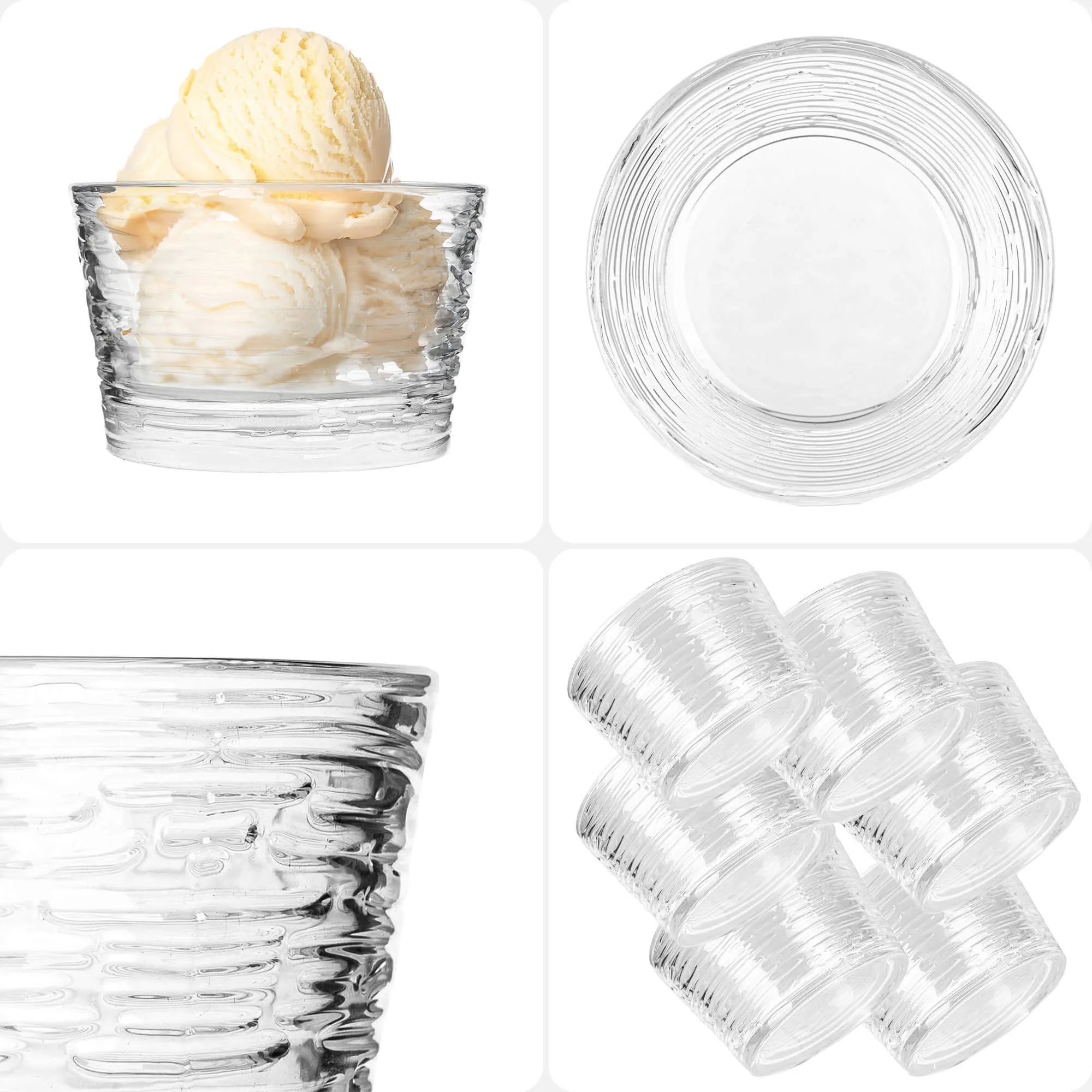 „Torza“ ledų indeliai 290 ml be kojelės, žievės raštas, 6 vnt.