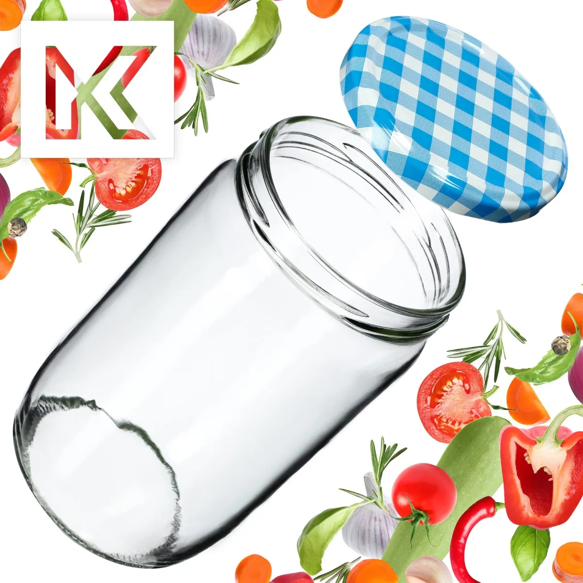 Niva konservavimo stiklainiai 720 ml, 48 vnt., 82 mm + mėlyni tinklelio dangteliai