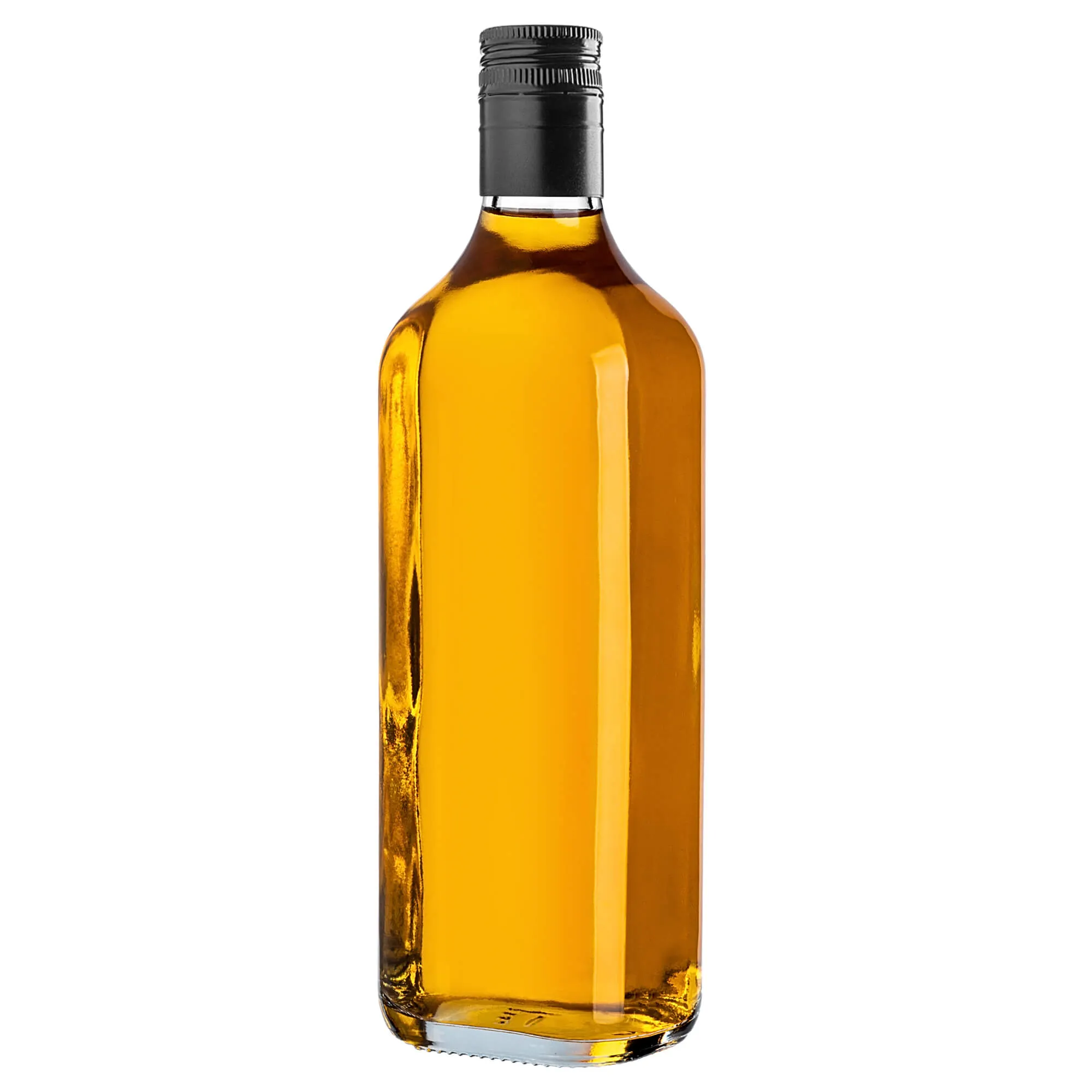 Vigna stiklinis viskio butelis 500 ml su ilgu juodu dangteliu 1 vnt.