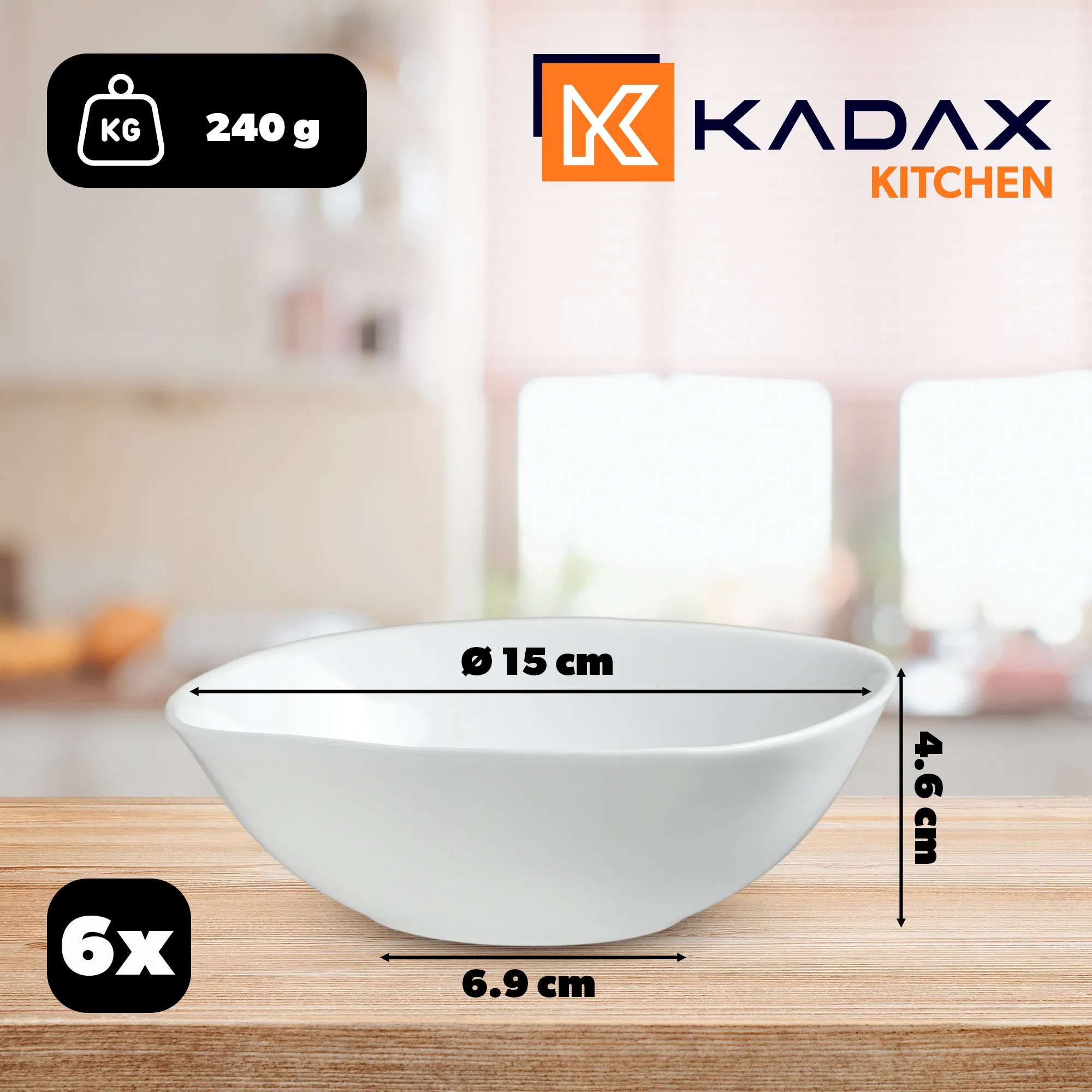 Baltas stiklinis salotų dubenėlis 16 cm, 6 vnt.