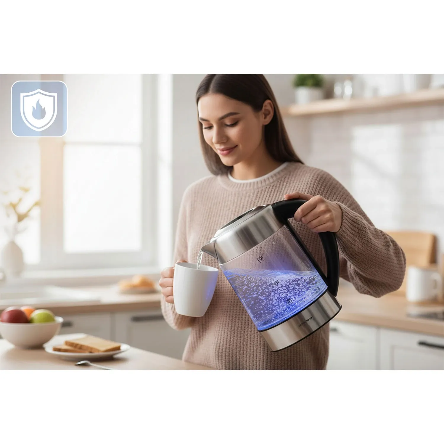 Elektrinis stiklinis virdulys su temperatūros reguliatoriumi 1,7 l 2200 W Berdsen BD-714 - nuotrauka 1