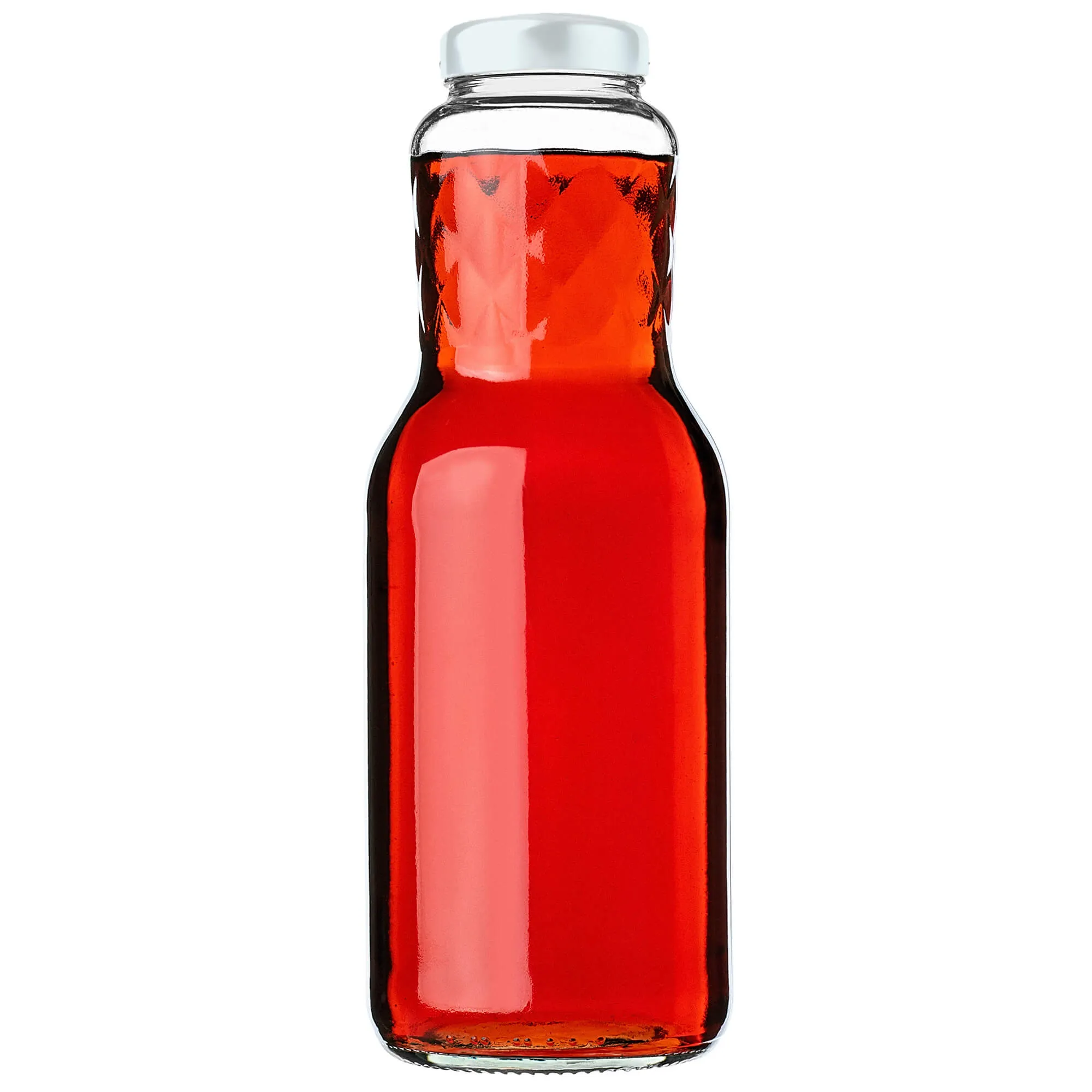 Sorga stiklinis sulčių butelis 1 l + dangtelis fi53 baltas 1 vnt.