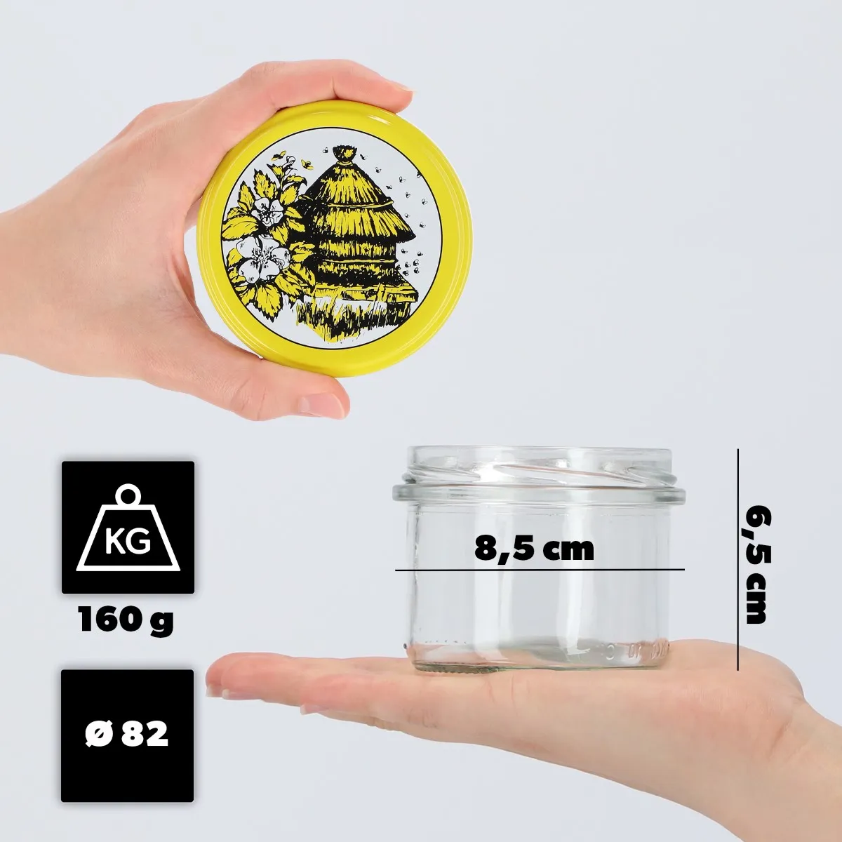 Tartu konservavimo stiklainiai 235 ml, 10 vnt., 82 mm + „Bitės“ dangteliai