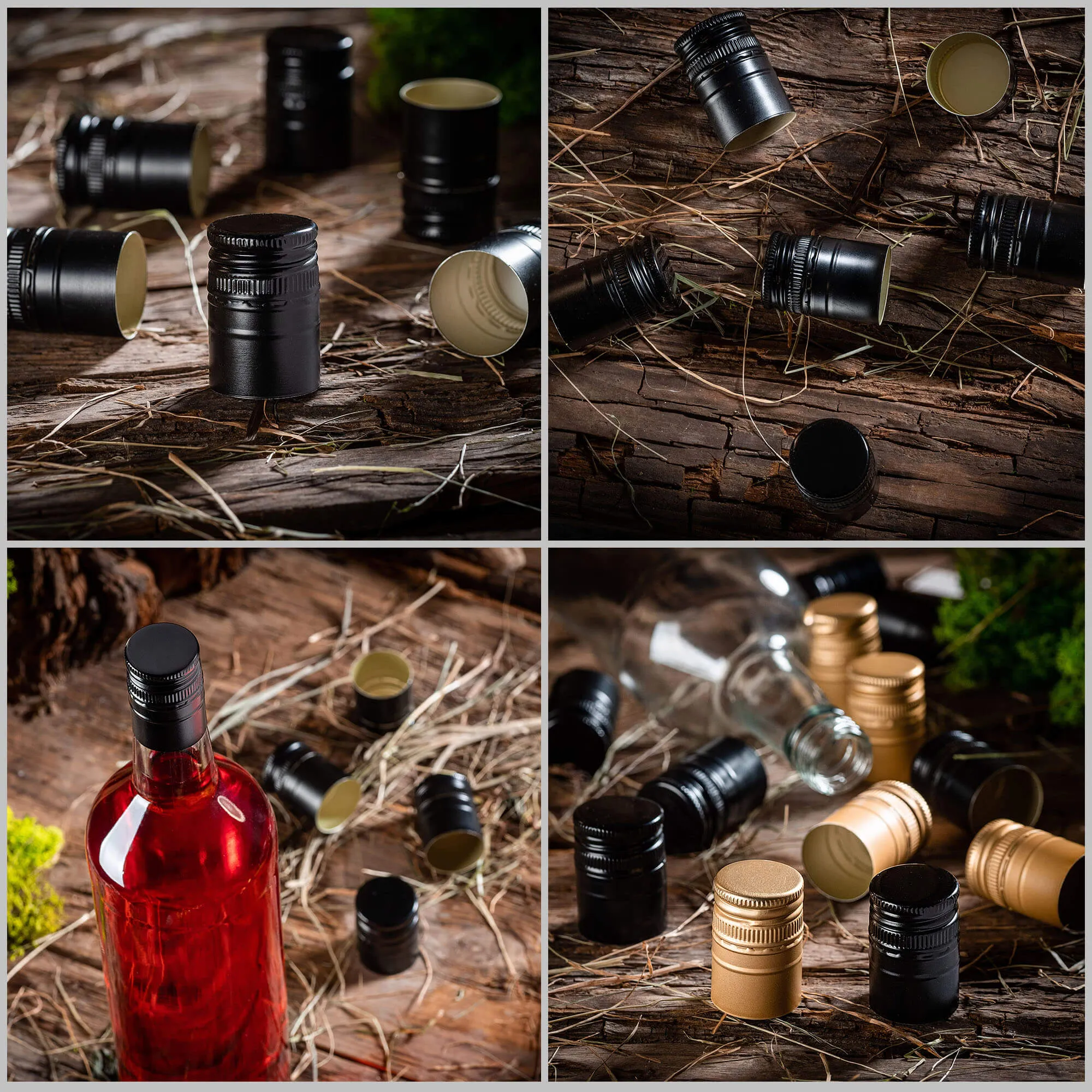 „Annot“ aliumininiai butelių kamšteliai, 31,5 mm skersmens, ilgi, juodi, 50 vnt.