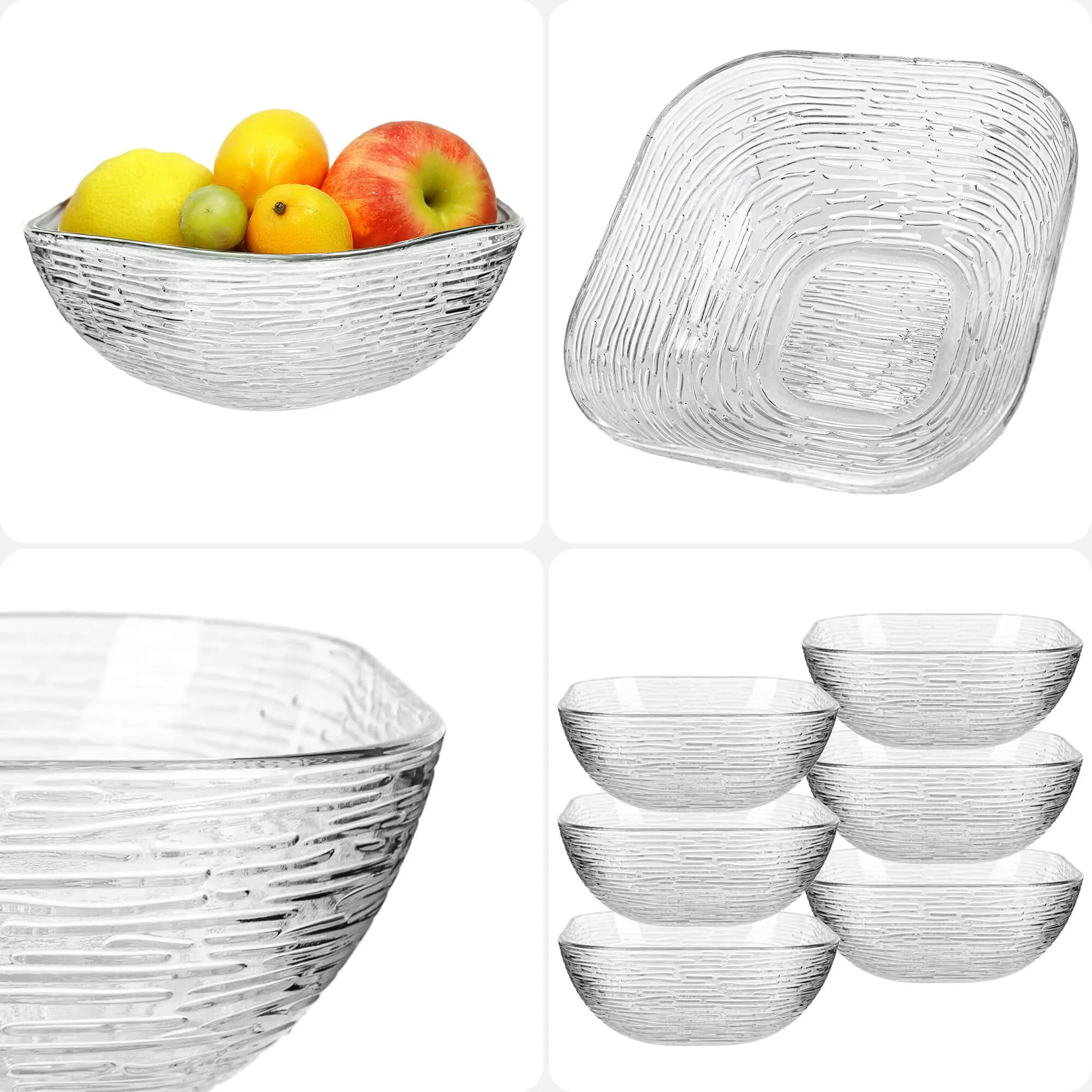 Venosa stikliniai salotų dubenėliai, 20 cm, žievės rašto, 6 vnt.