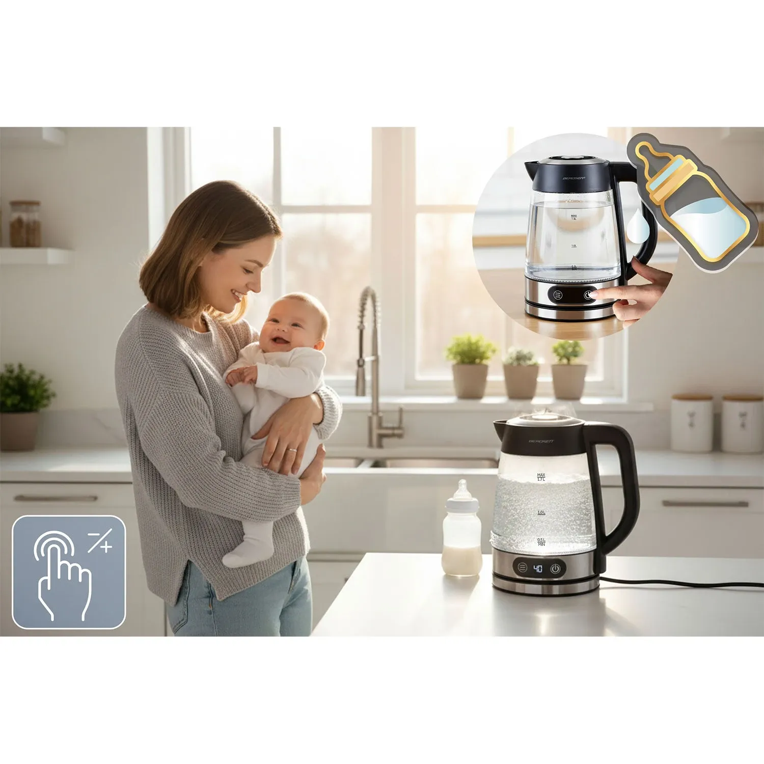 Elektrinis stiklinis virdulys su temperatūros reguliatoriumi 1,8 l 2200 W Berdsen BD-715 - nuotrauka 1