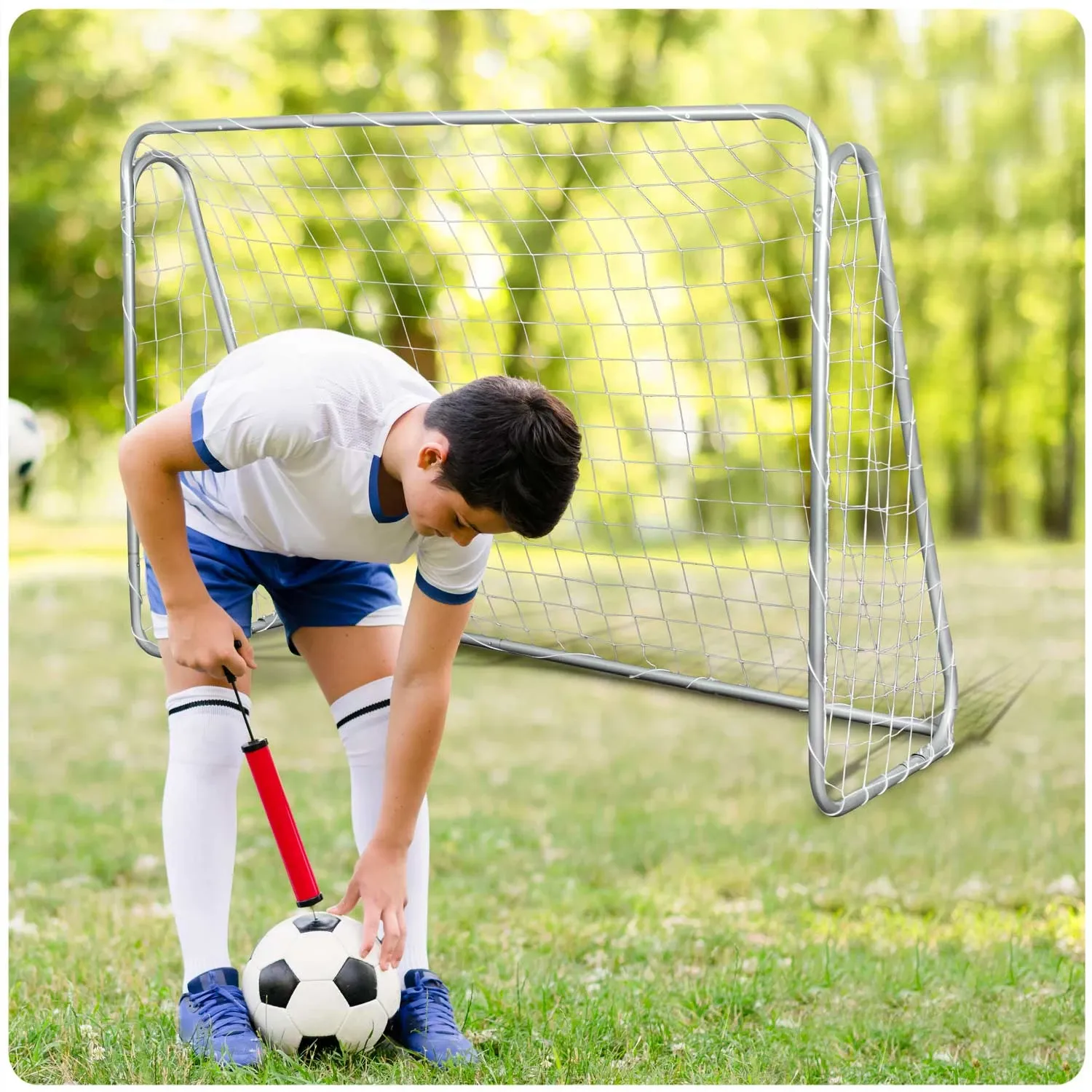 Dideli futbolo vartai, 215 x 153 x 76 cm + taikinio kilimėlis - nuotrauka 1