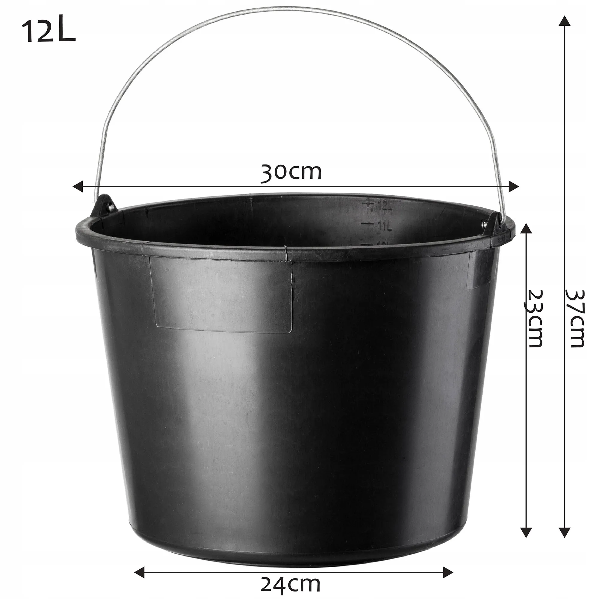 Bado plastikiniai statybiniai kibirai, juodi, 12 l, 10 vnt.