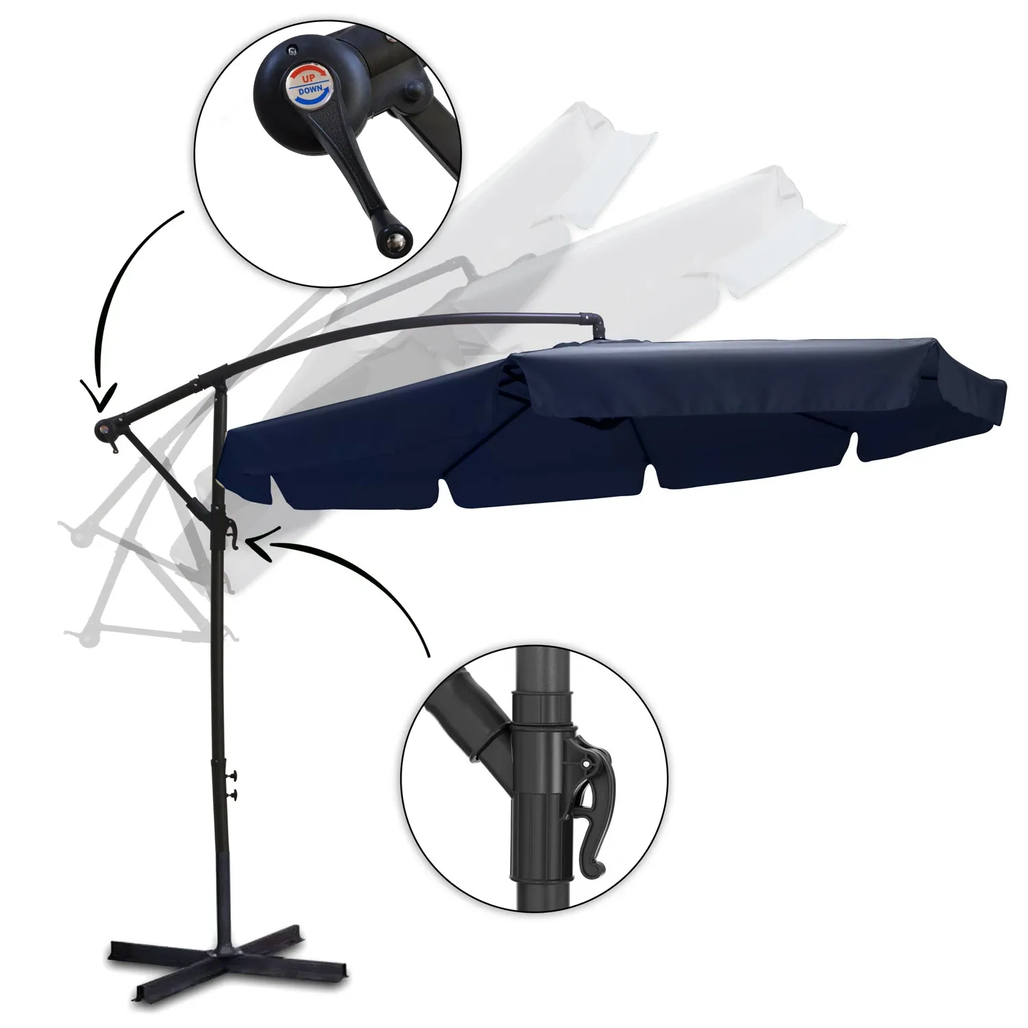 Sulankstomas sodo skėtis, 8 segmentų, tamsiai mėlynas, 350 cm - nuotrauka 1