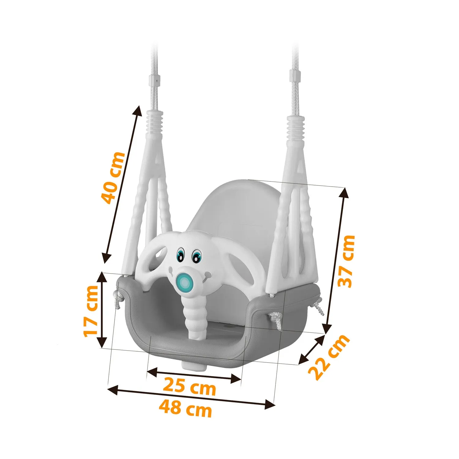Ricokids 3 viename dramblio formos kibiro sūpynės, pilkos ir baltos - nuotrauka 1