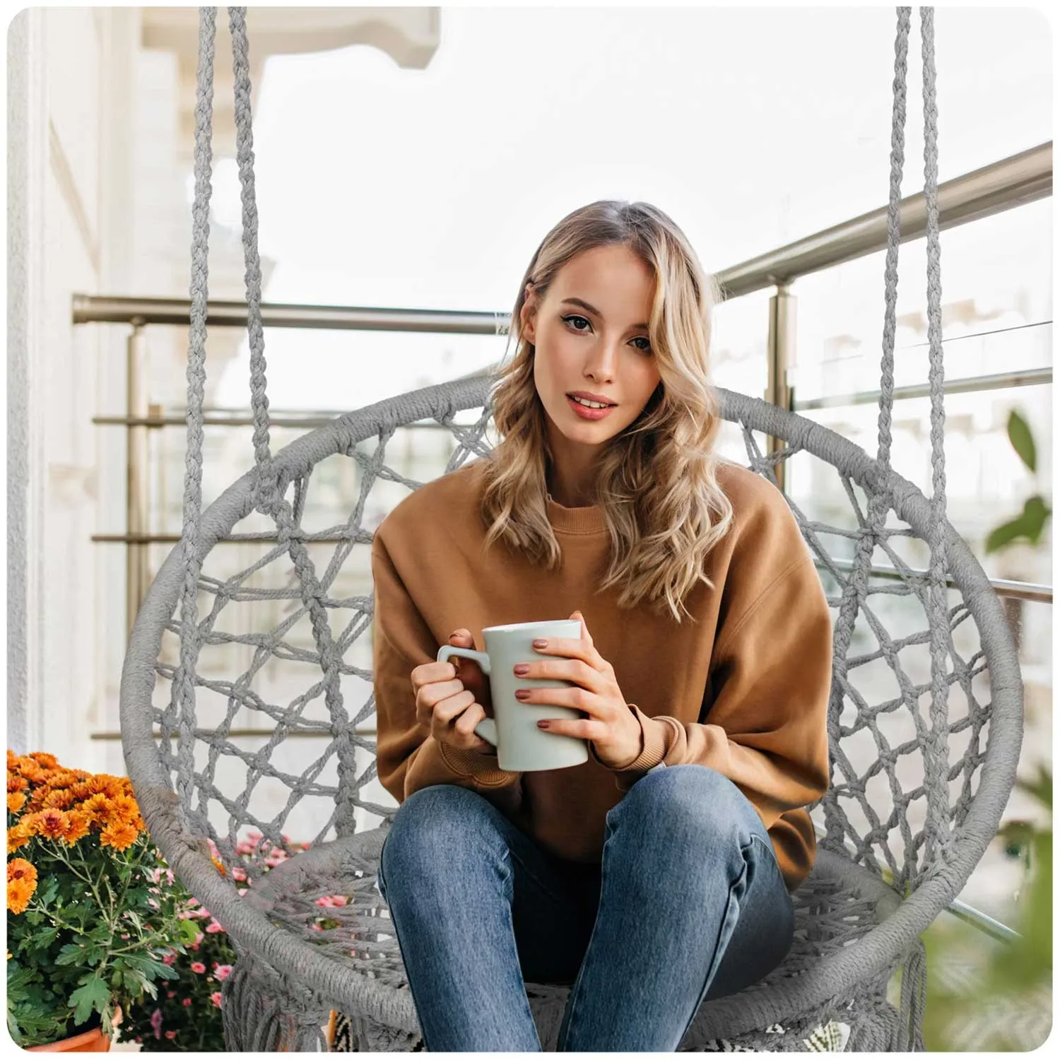 Pakabinamos sodo sūpynės BOHO pilkos - nuotrauka 1