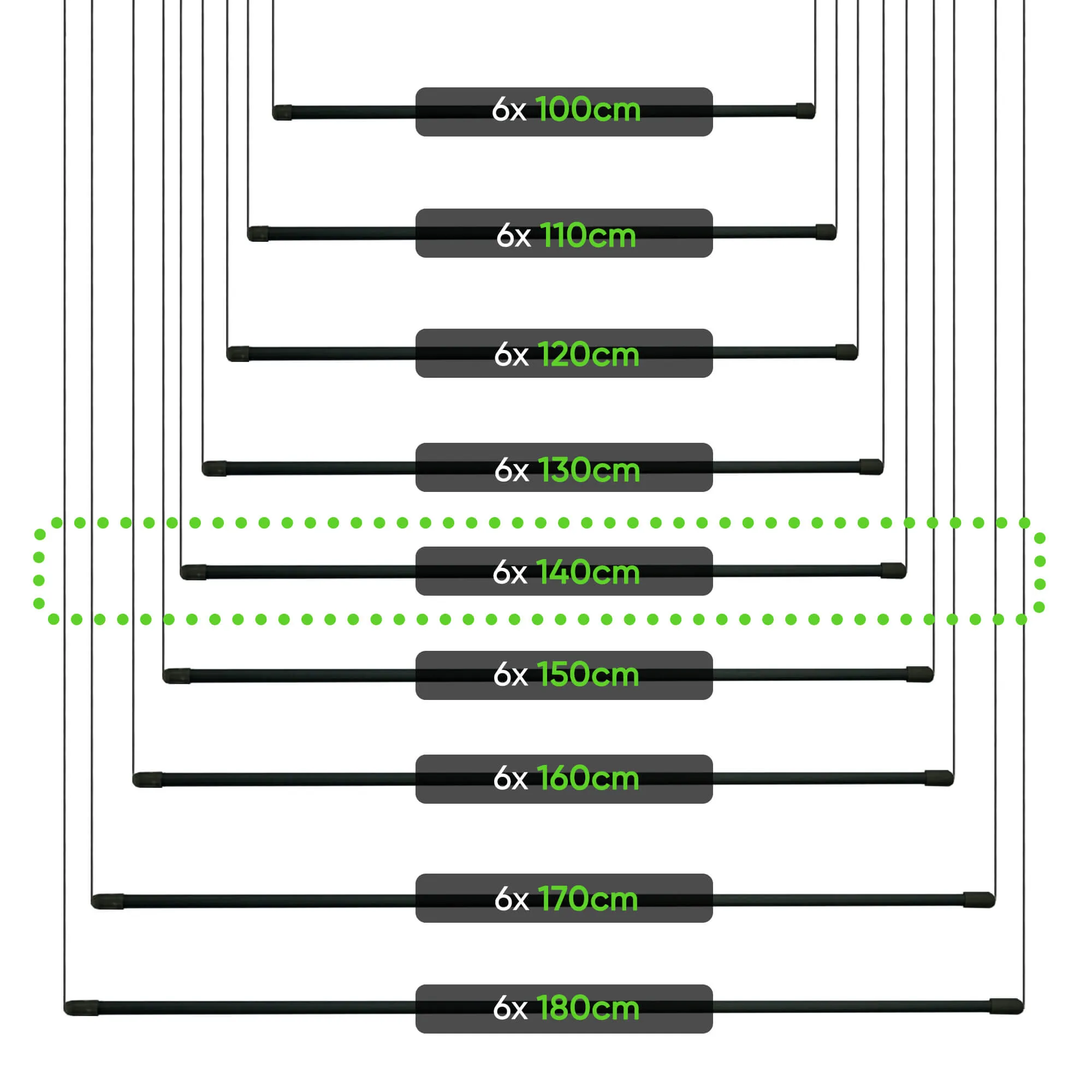 „Torp“ lubinė drabužių džiovyklė, 6 stovai, 140 cm, juoda