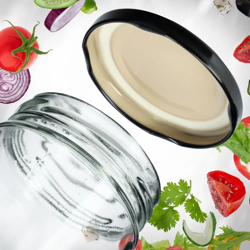 Metaliniai dangteliai „Valsta“ stiklainiams, 10 vnt., 66 mm skersmens, juodi