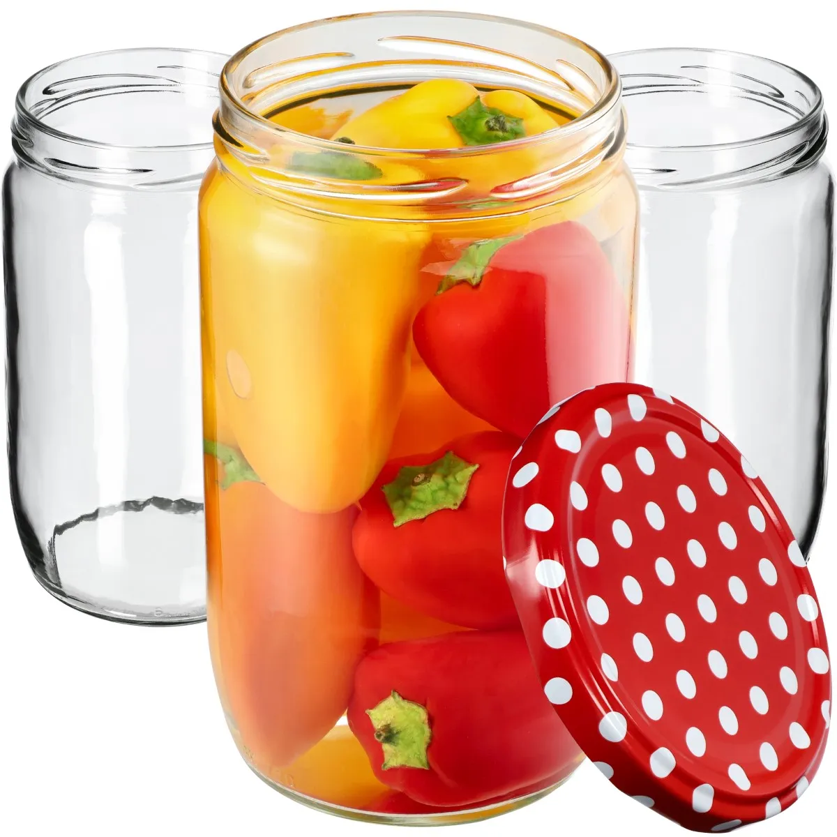 Niva konservavimo stiklainiai 720 ml 64 vnt. 82 mm + dangteliai „Raudonieji žirneliai“